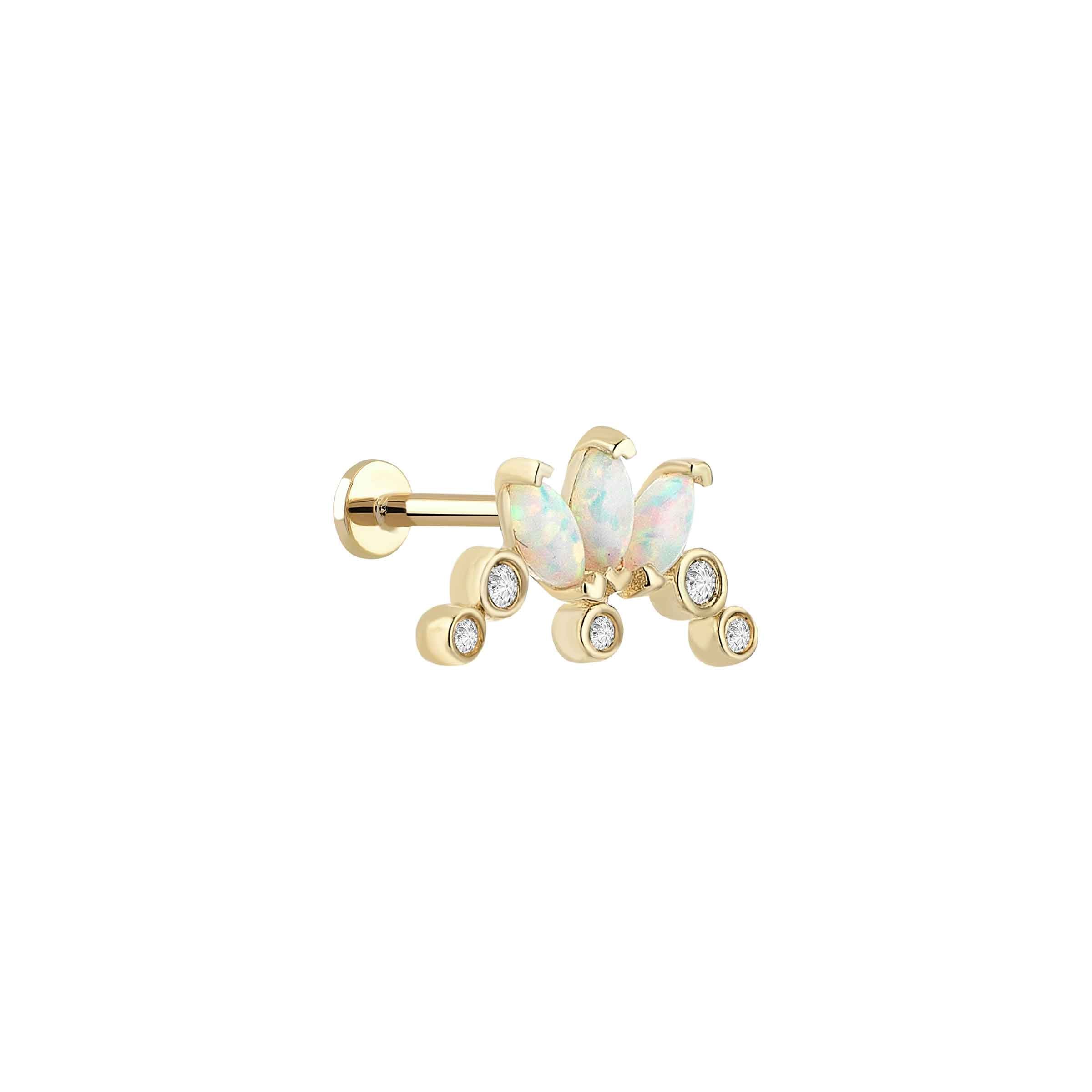 Tria Markiz Form Opalit Taşlı Altın Tragus Piercing / 14 Ayar Sarı Altın