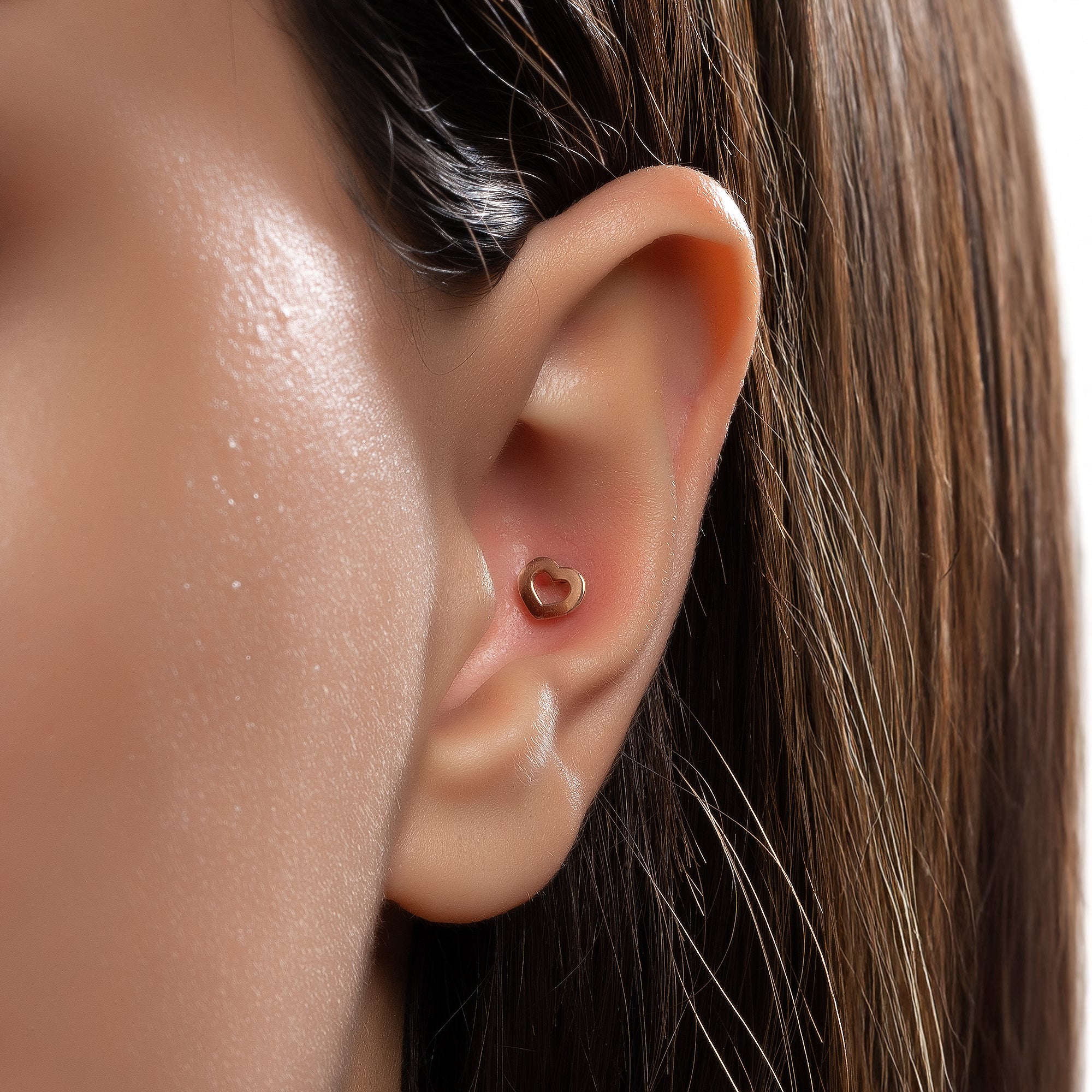 Açık Kalp Altın Piercing / 14 Ayar Sarı Altın