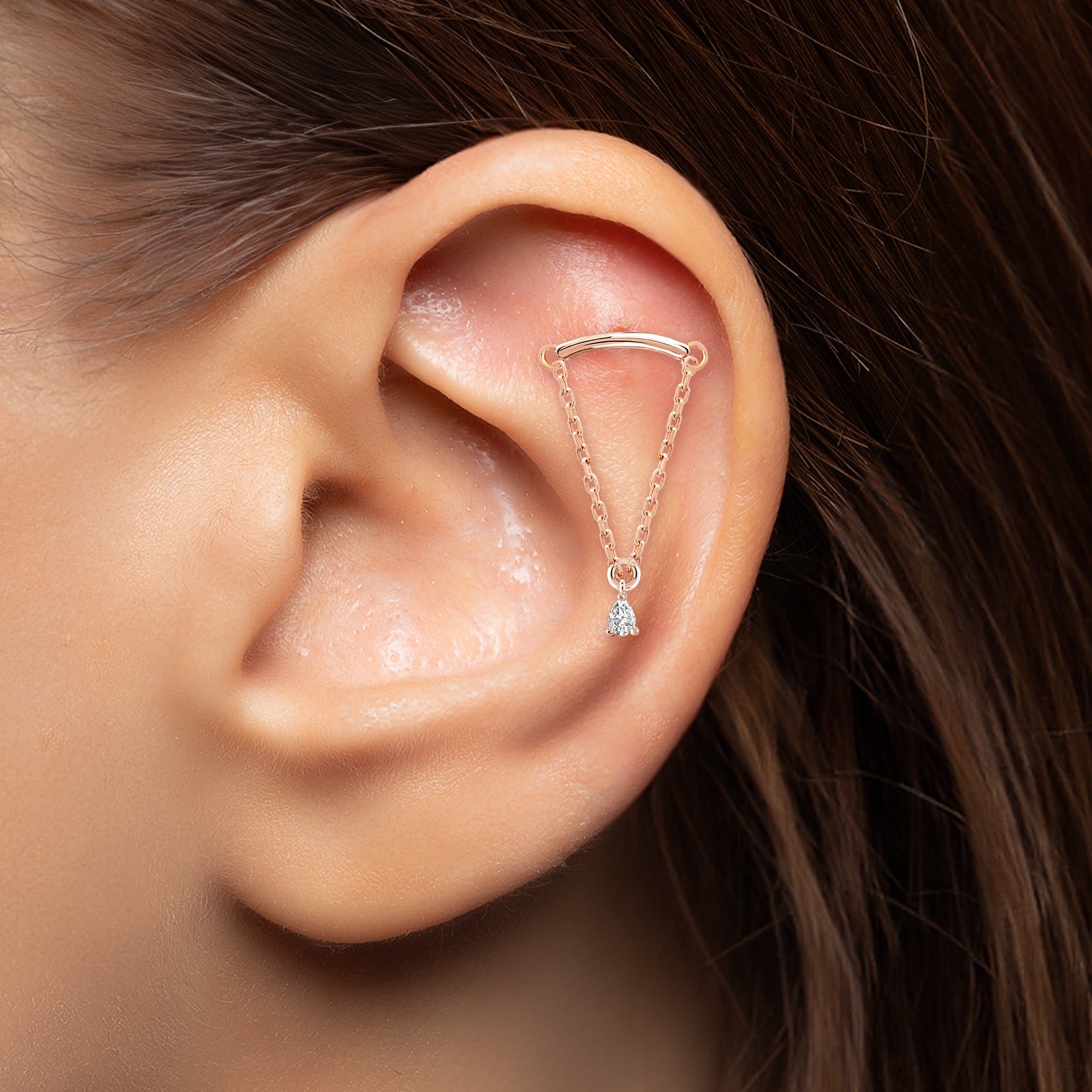 Zincir Sallantılı Damla Kesim Pırlanta Piercing / TR