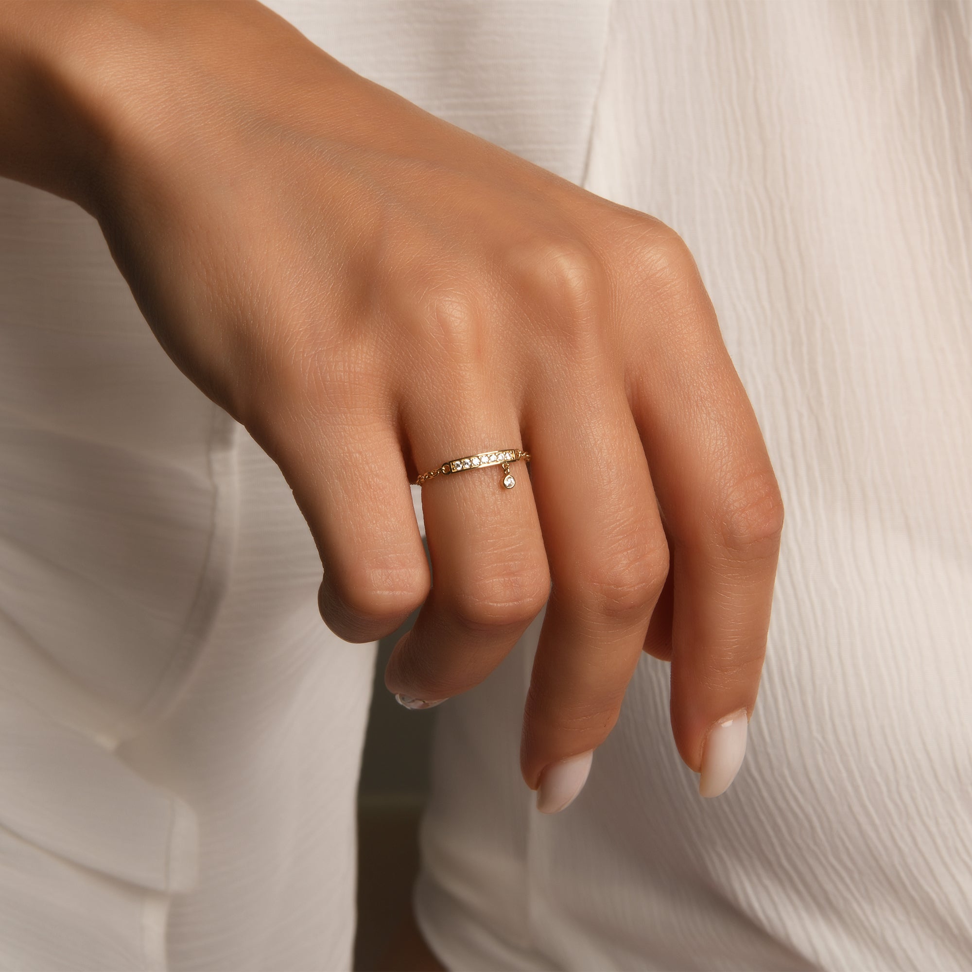 Cherry Taşlı Bar Ayarlanabilir Zincirli Altın Yüzük / 14 Ayar Sarı Altın