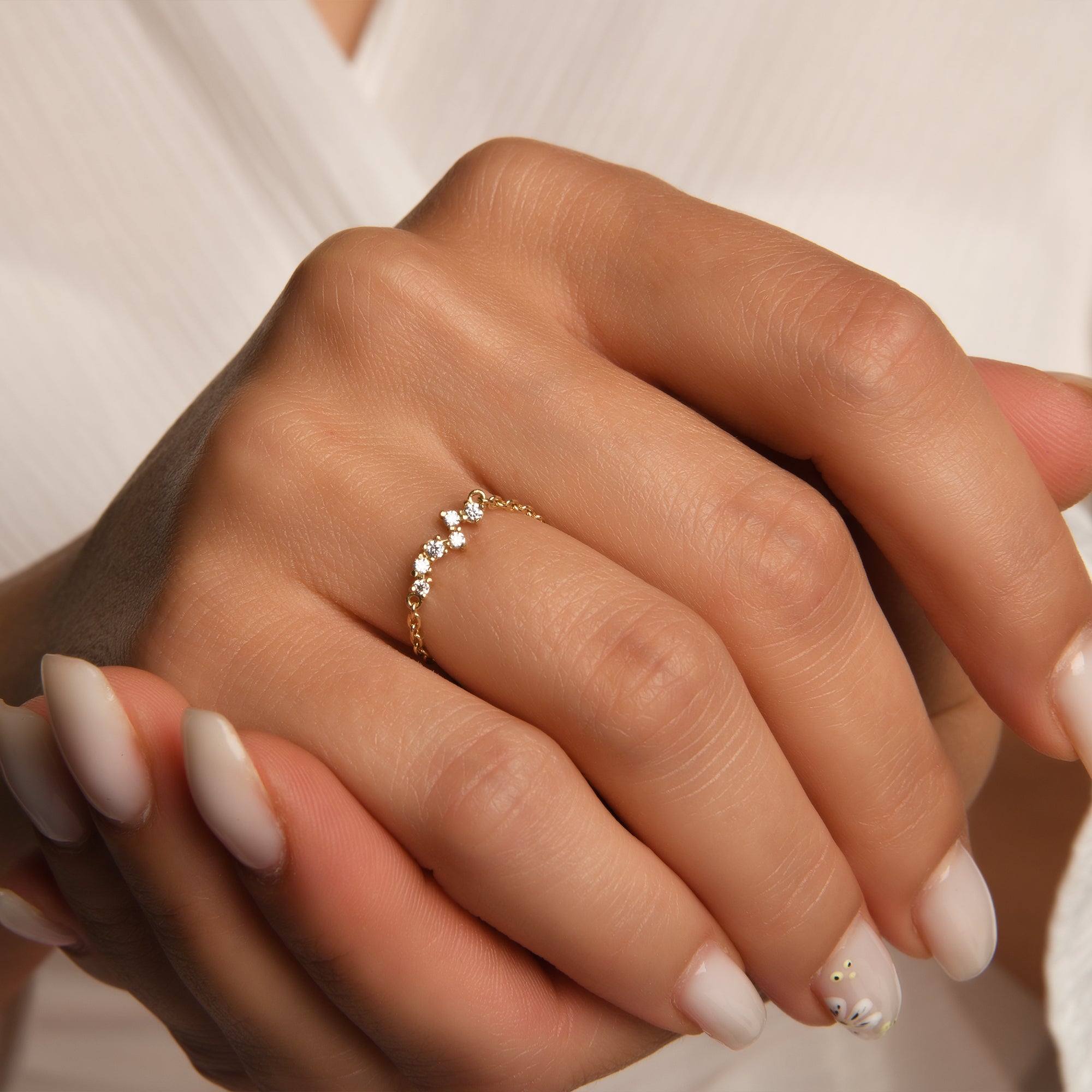 Cherry Taşlı Queen Ayarlanabilir Zincirli Altın Yüzük / 14 Ayar Sarı Altın