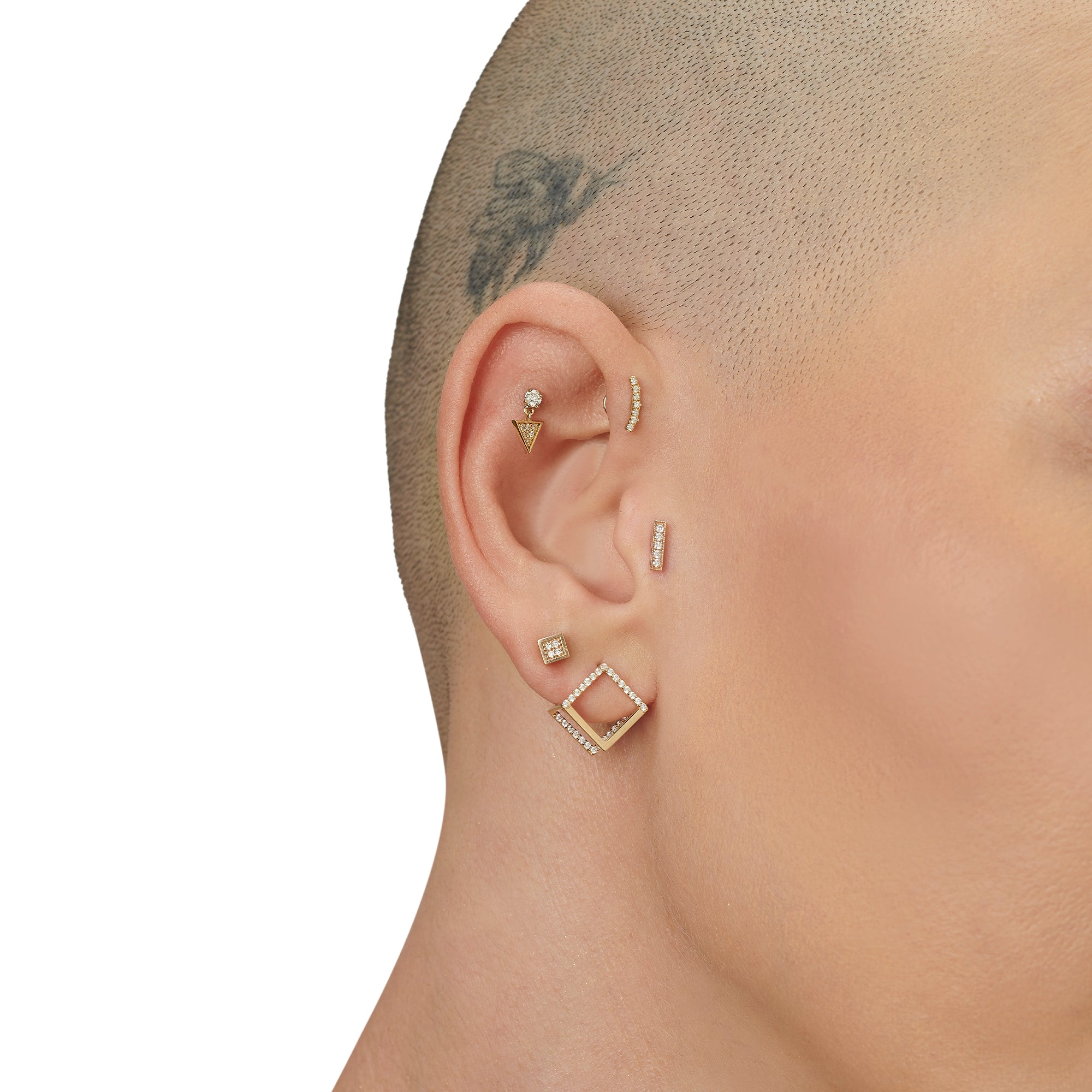 14 Ayar Altın Desenli Sıra Taş Pırlanta Piercing