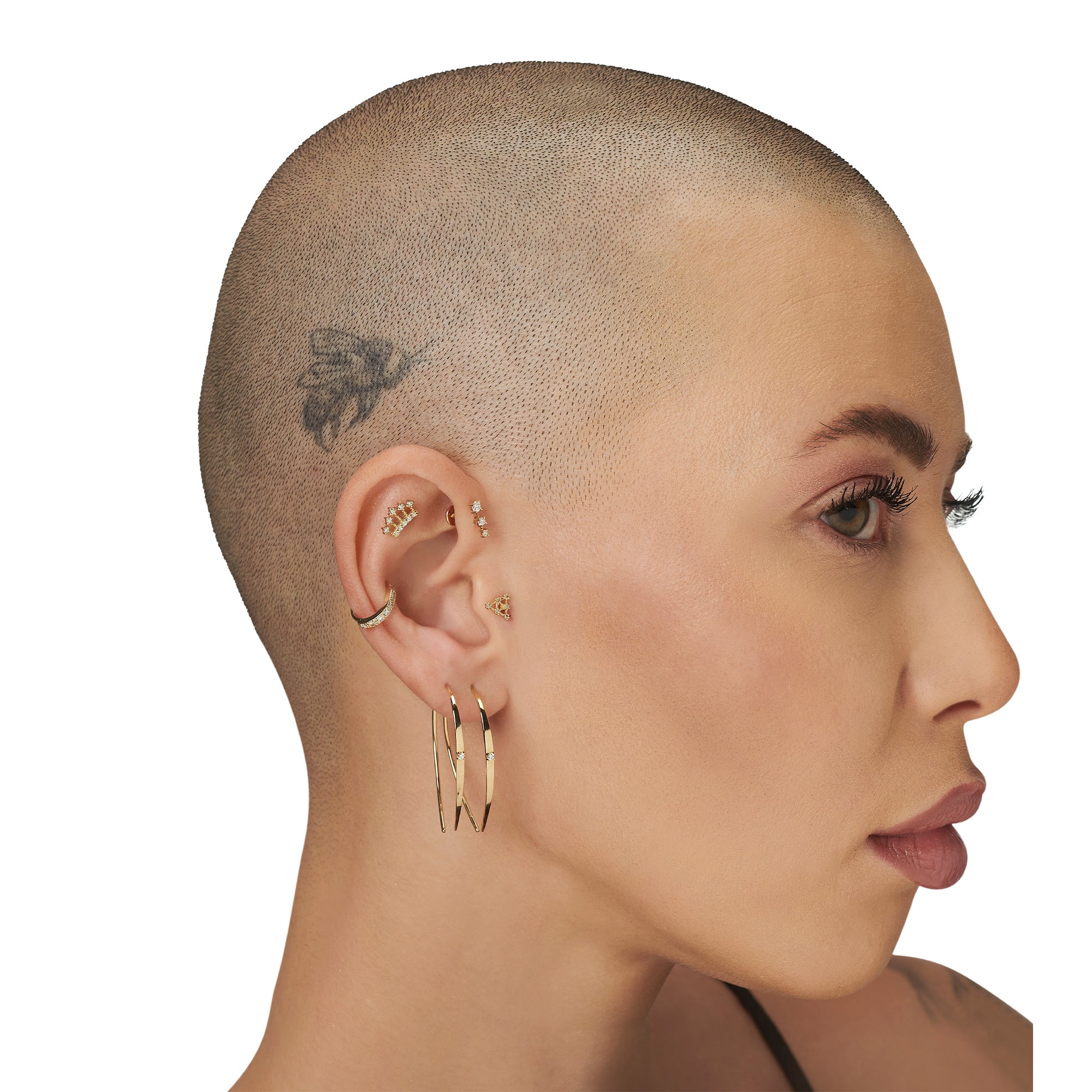 14 Ayar Altın Halka Taşlı Pırlanta Kıkırdak Piercing Earcuff