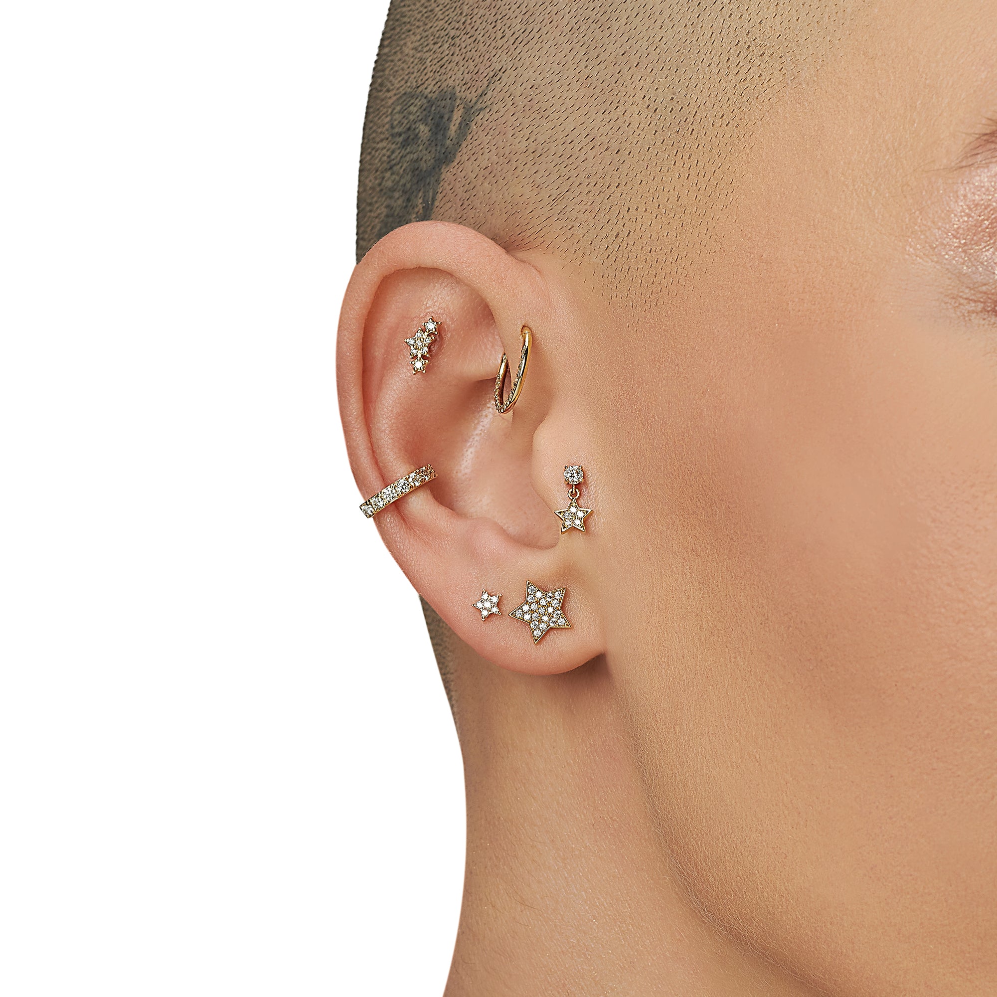 Halka Sıra Taş Pırlanta Piercing / 14 Ayar Altın