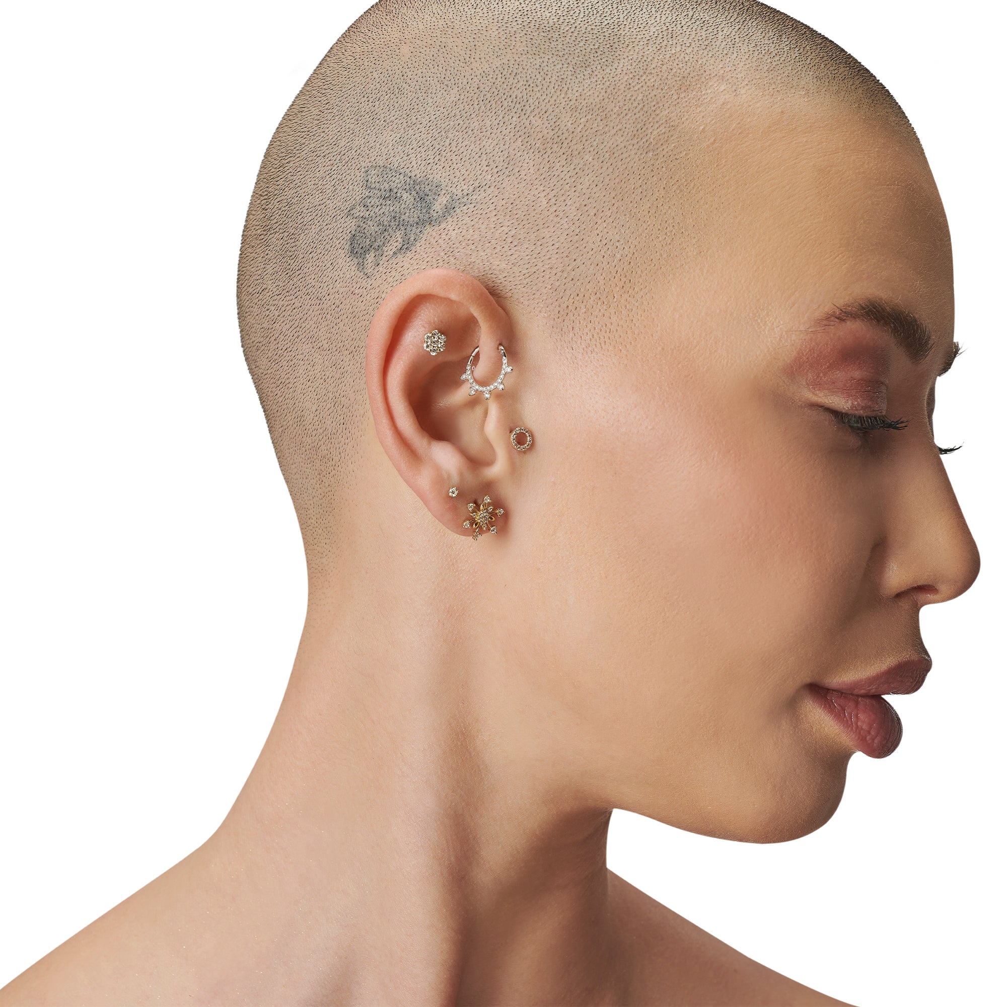 Papatya Pırlanta Piercing / 14 Ayar Sarı Altın