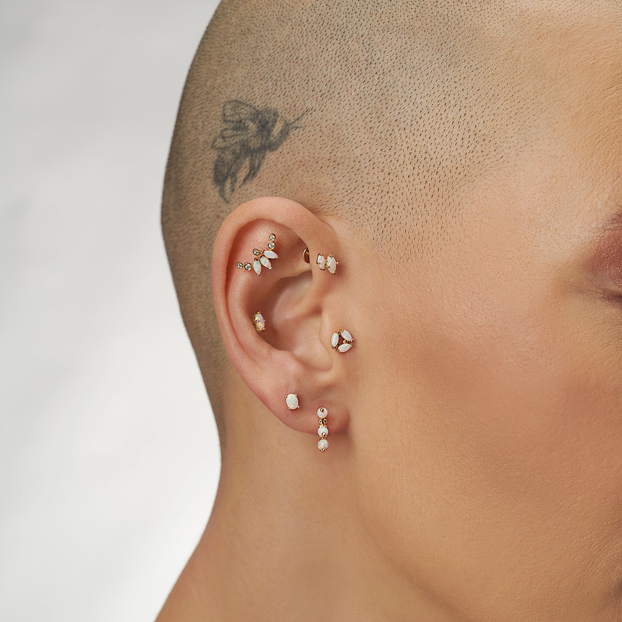 14 Ayar Altın Oval Opalit Taşlı Altın Piercing