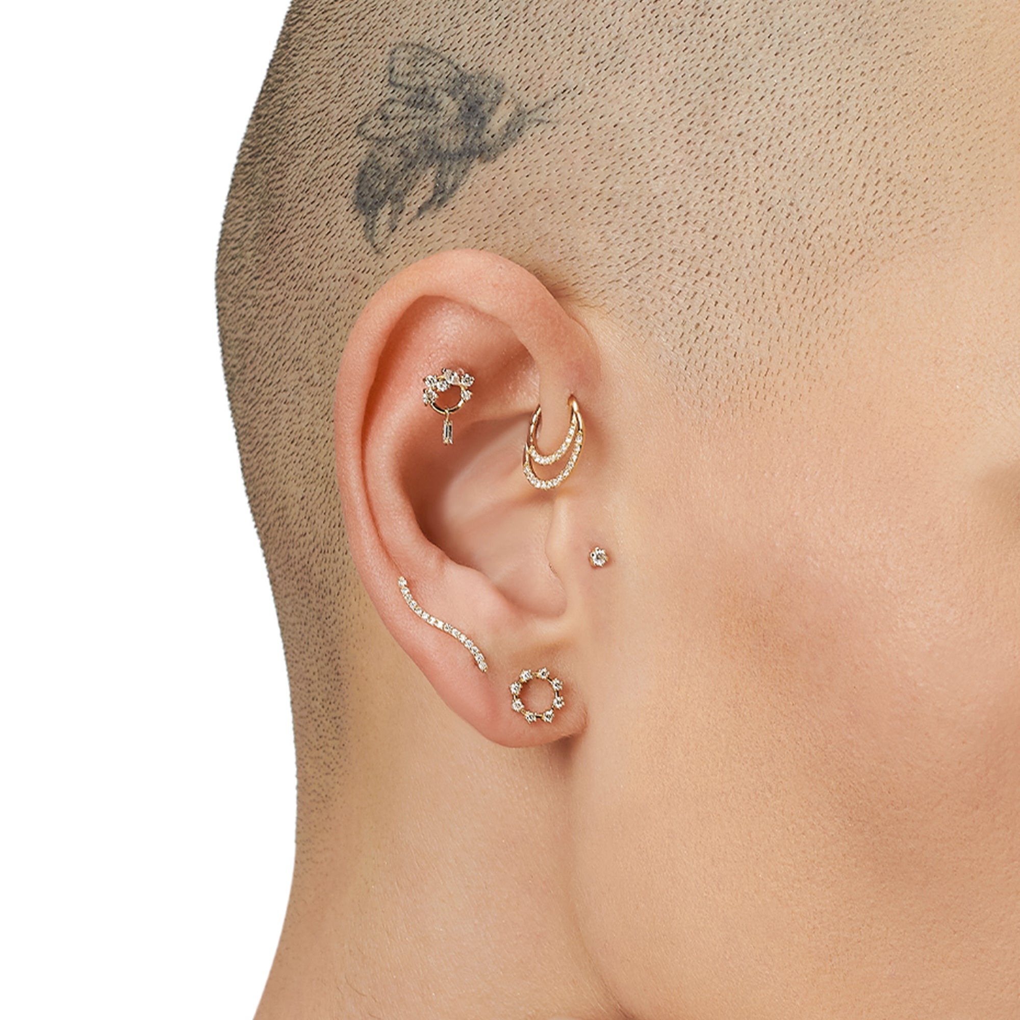 Uzun Wave Pırlanta Piercing / 14 Ayar Sarı Altın