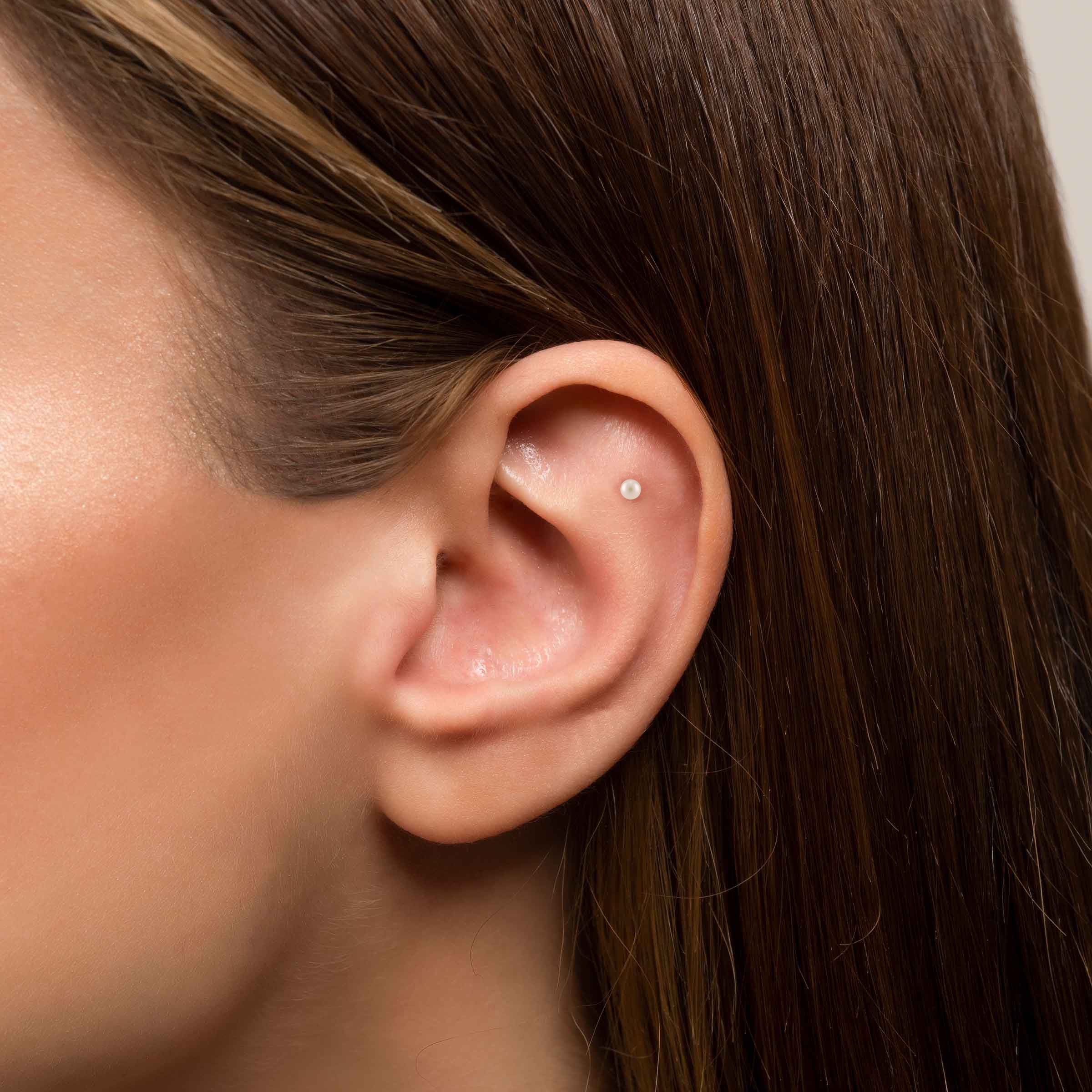 İnci Altın Tragus Piercing / 14 Ayar Sarı Altın