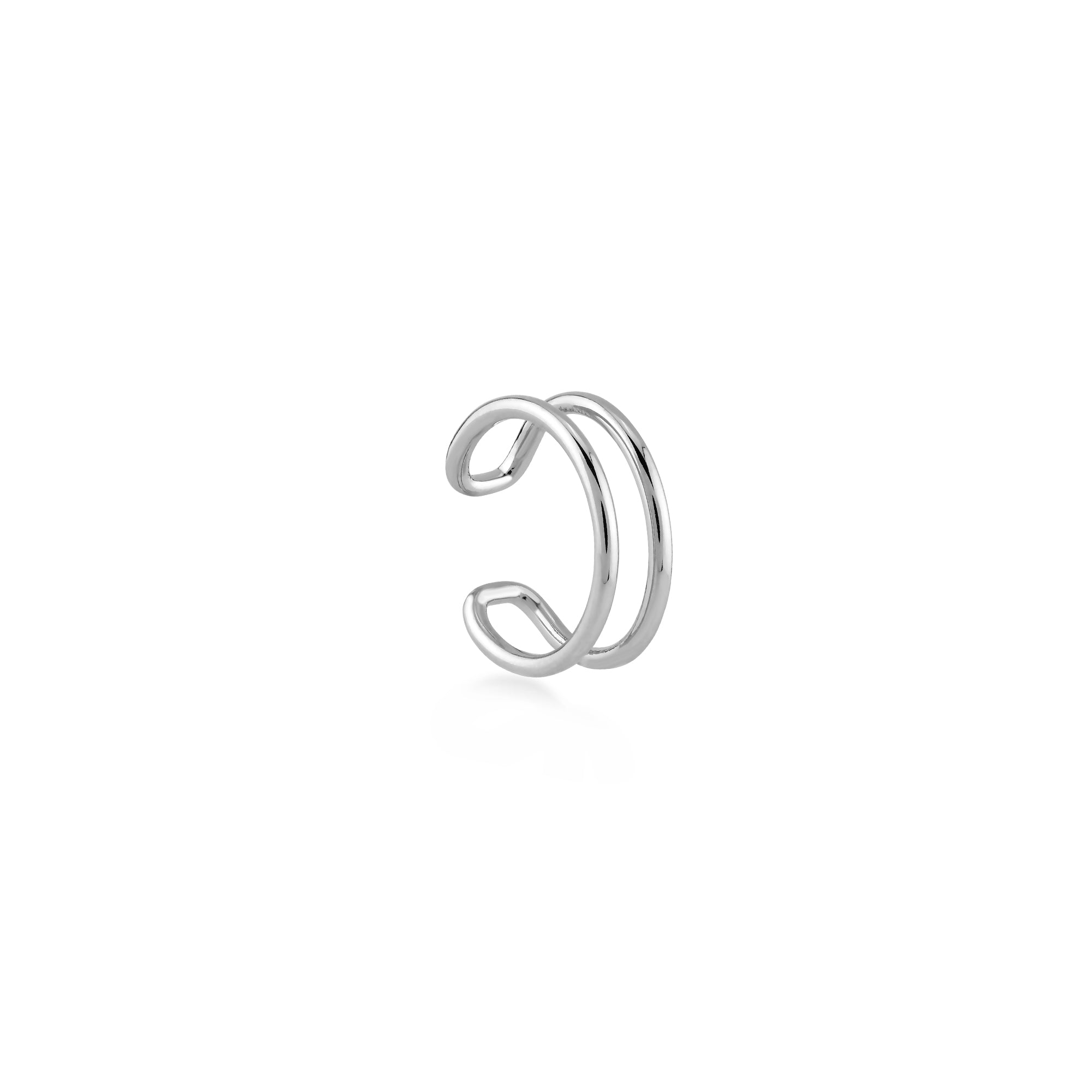 Duo Sade Altın Earcuff / 14 Ayar Beyaz Altın