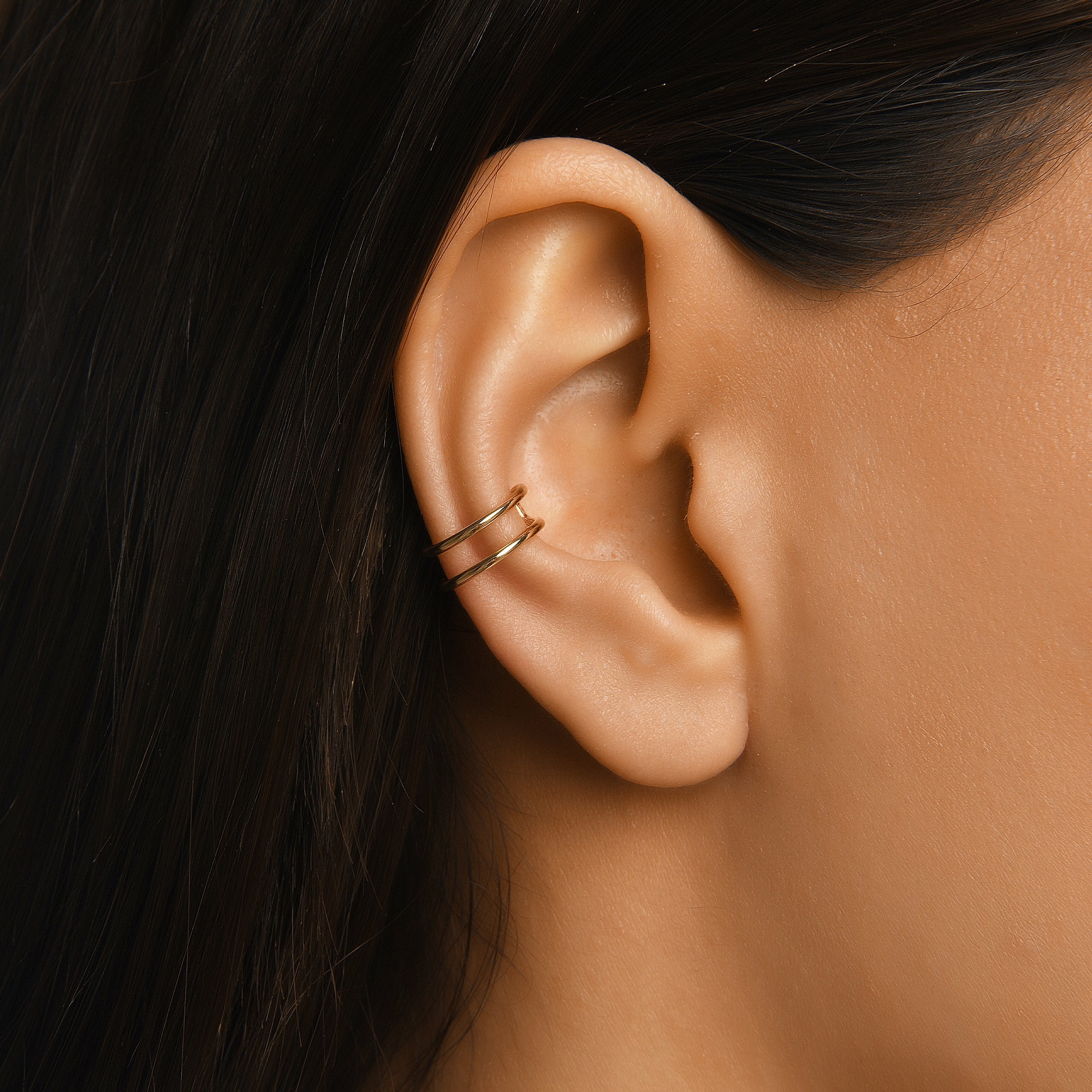 Duo Sade Altın Earcuff / 14 Ayar Sarı Altın