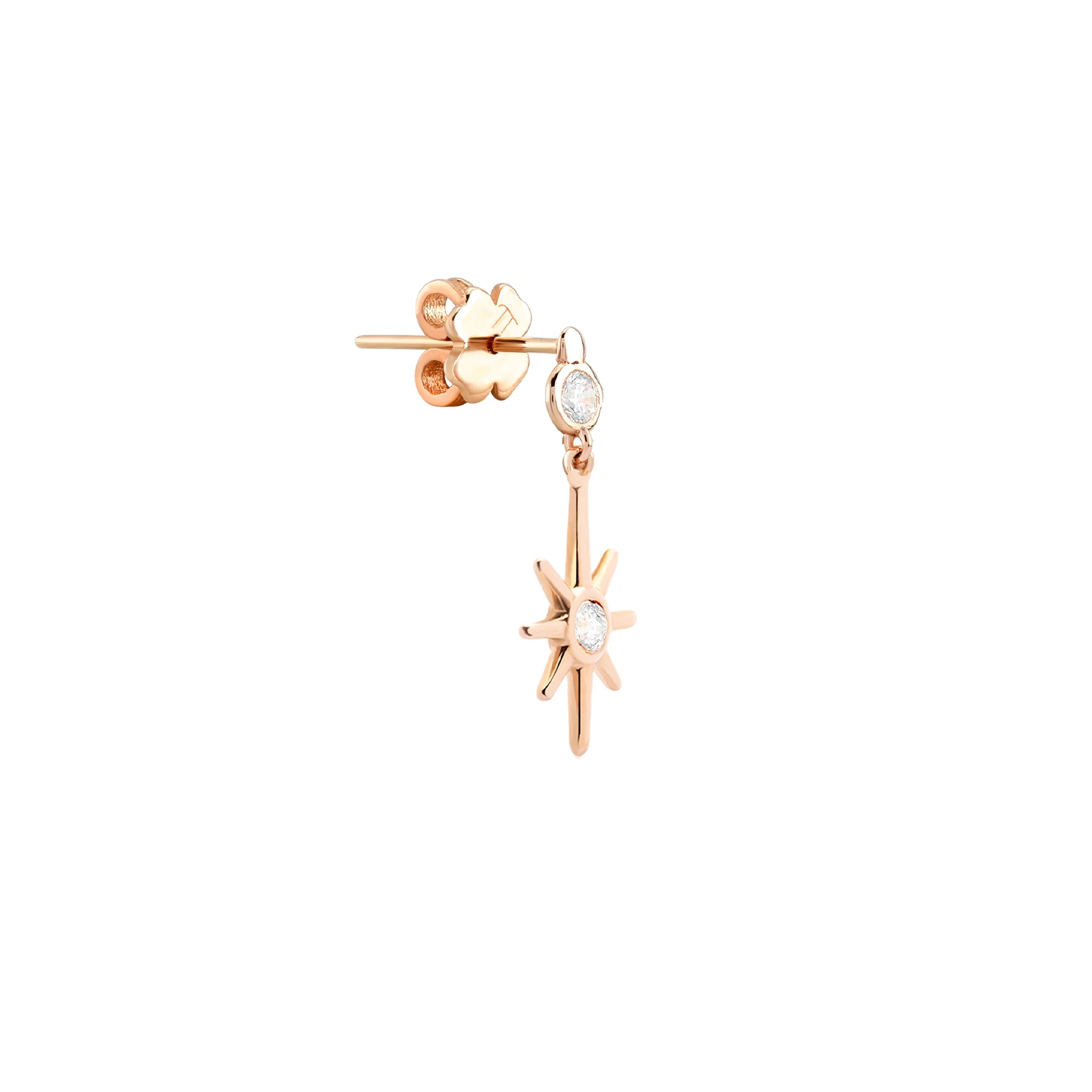 Cabaret Taşlı Kutup Yıldızı Tek Altın Küpe / 14 Ayar Rose Altın