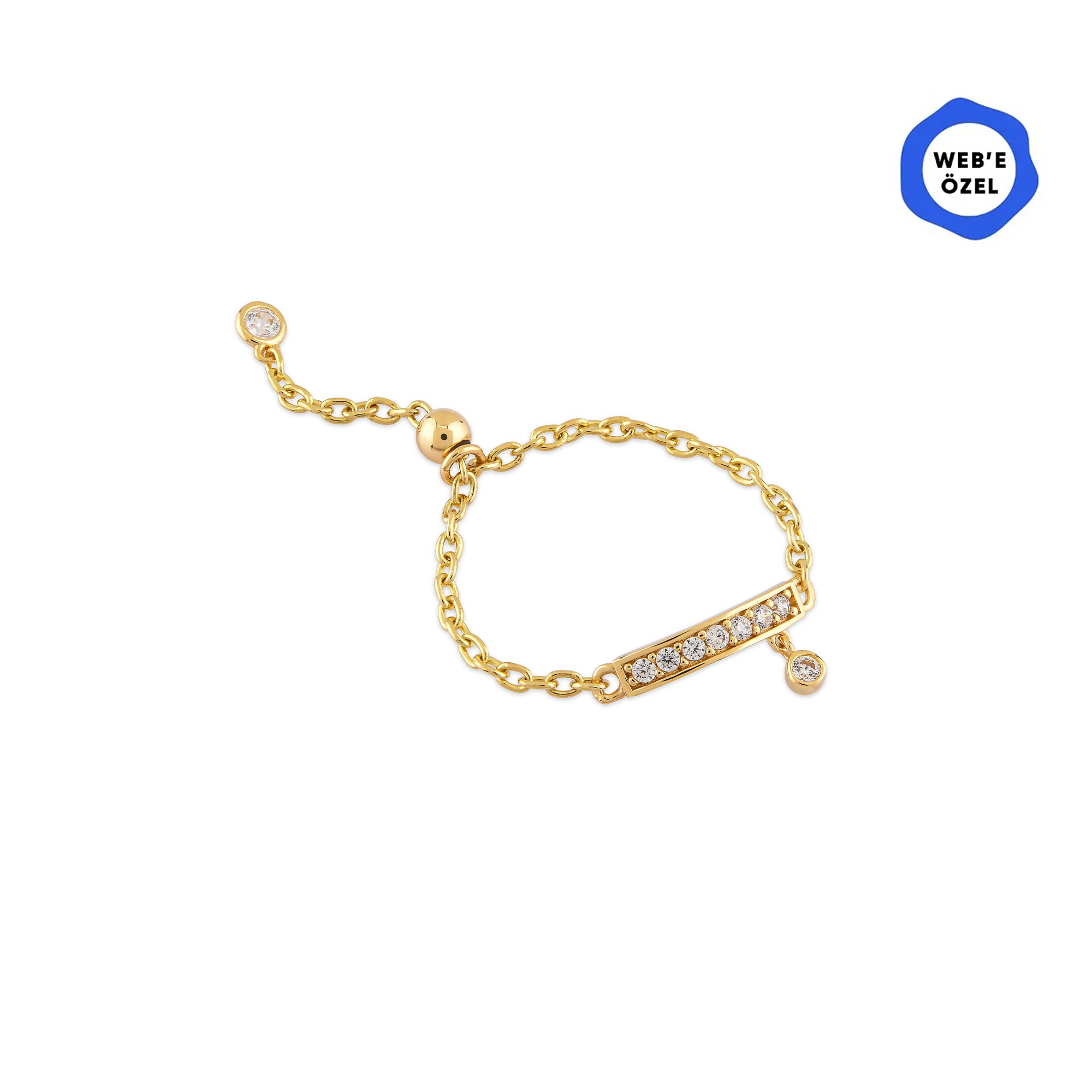 Cherry Taşlı Bar Ayarlanabilir Zincirli Altın Yüzük / 14 Ayar Sarı Altın