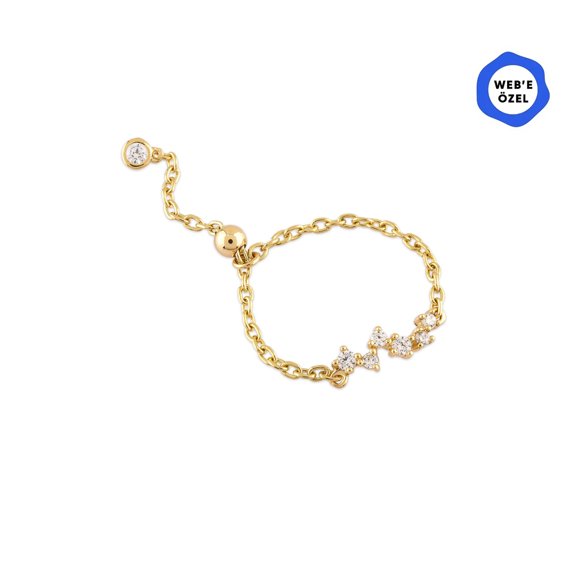 Cherry Taşlı Queen Ayarlanabilir Zincirli Altın Yüzük / 14 Ayar Sarı Altın