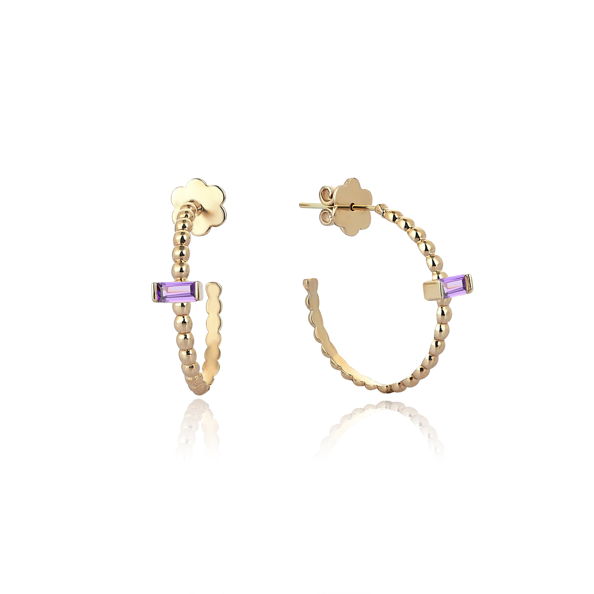 Baget Taşlı Toptop Altın Küpe Sarı Altın /TR