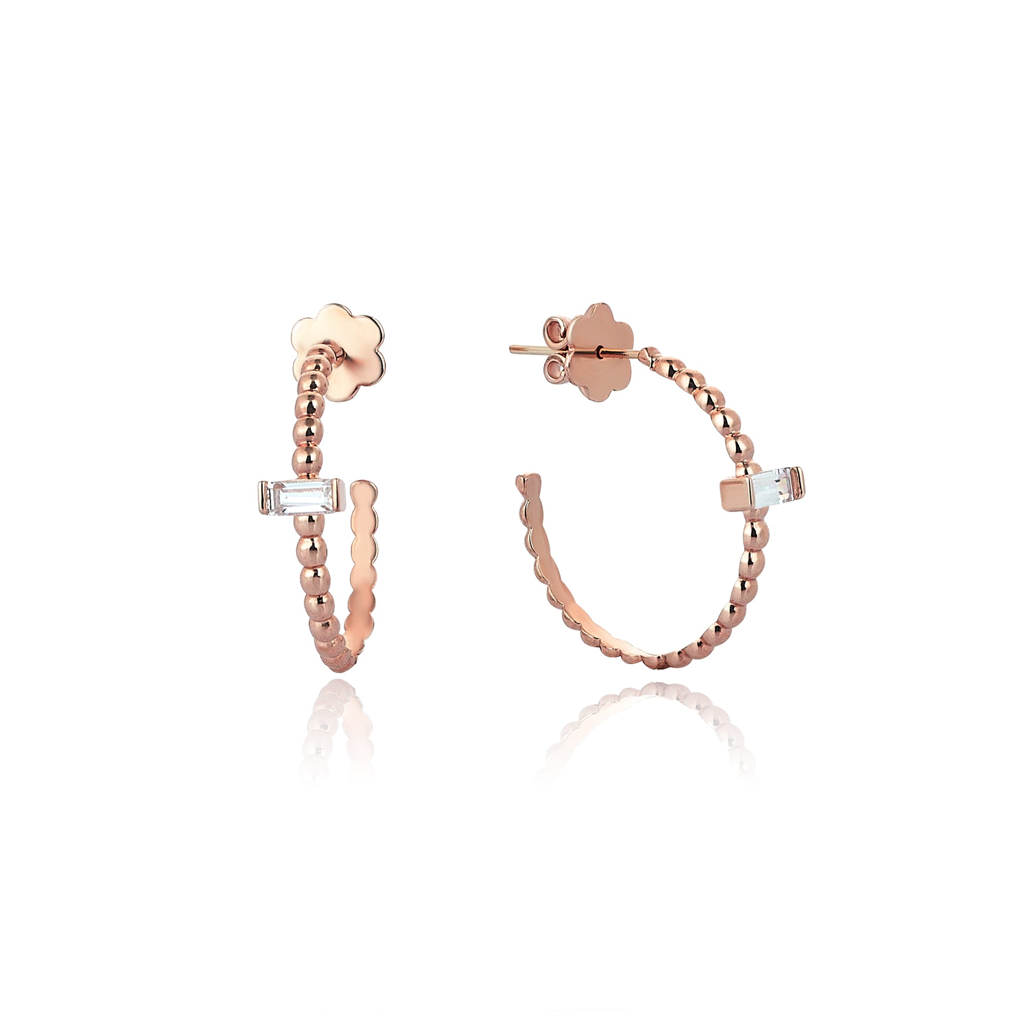 Baget Taşlı Toptop Altın Küpe Sarı Altın /TR