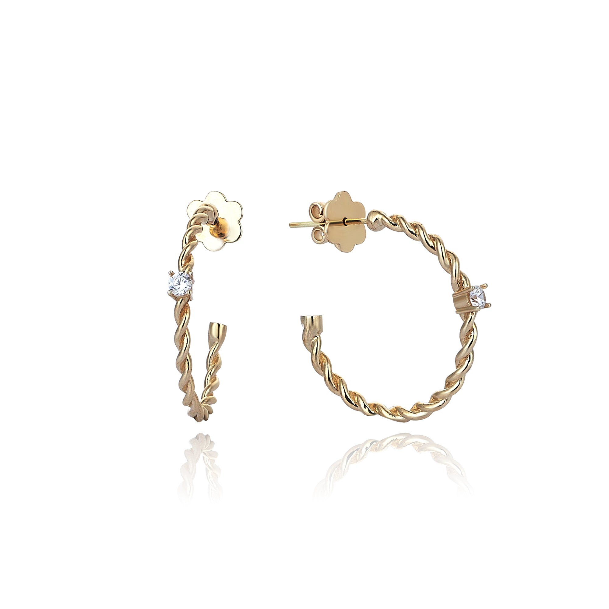 Tek Taşlı Burgulu Altın Küpe / TR