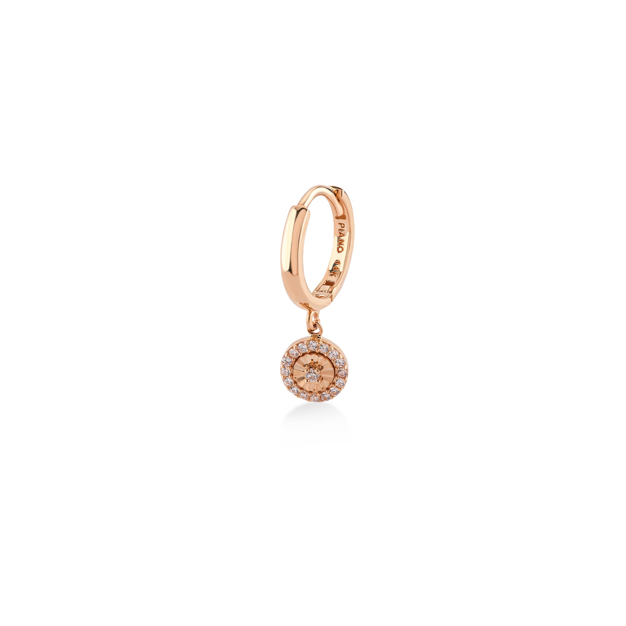 Flamenko Halka Sallantılı Taşlı Tek Altın Küpe (Küçük) / 14 Ayar Rose Altın