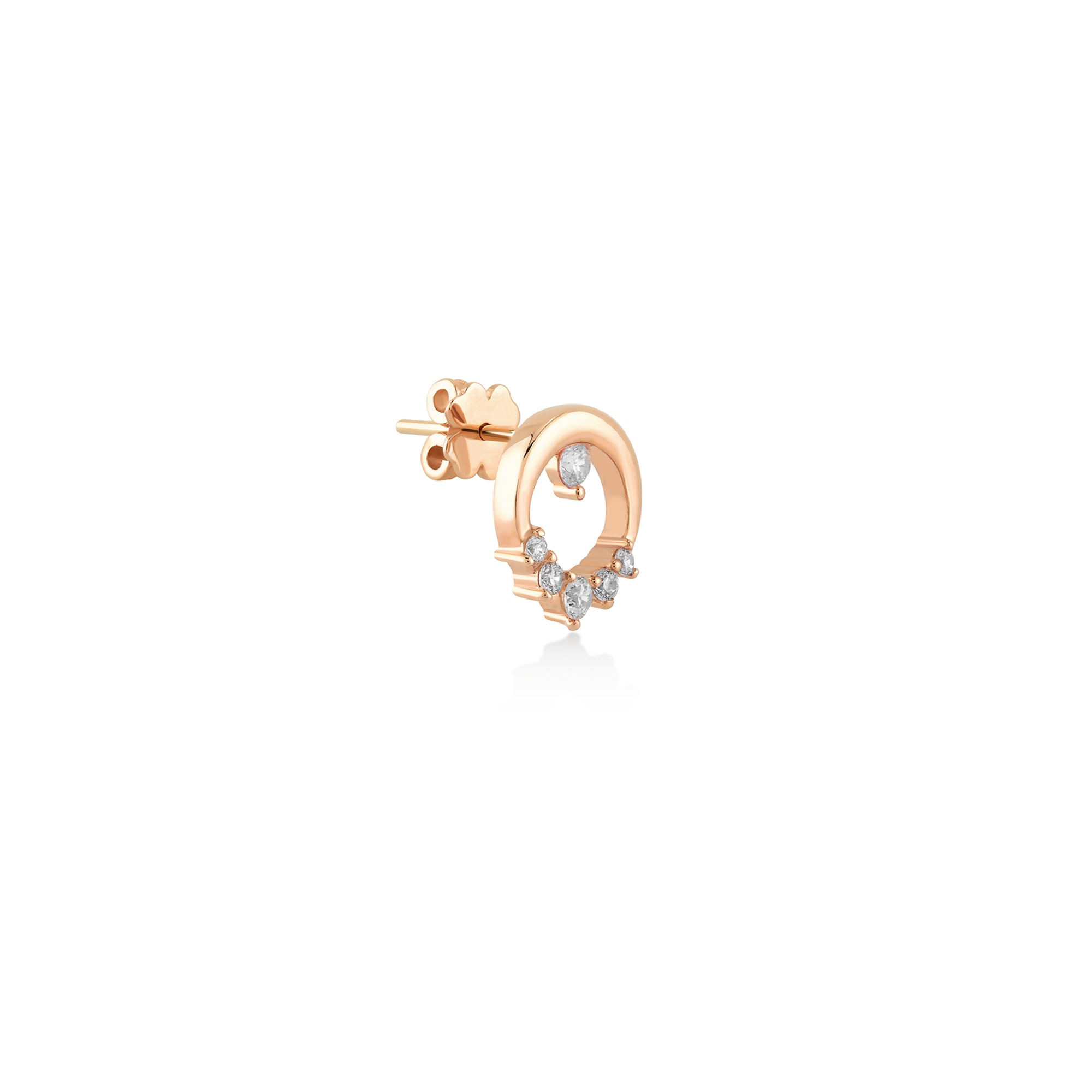 Minimal Halka Görünüm Simetrik Taşlı Altın Piercing / 14 Ayar Rose Altın