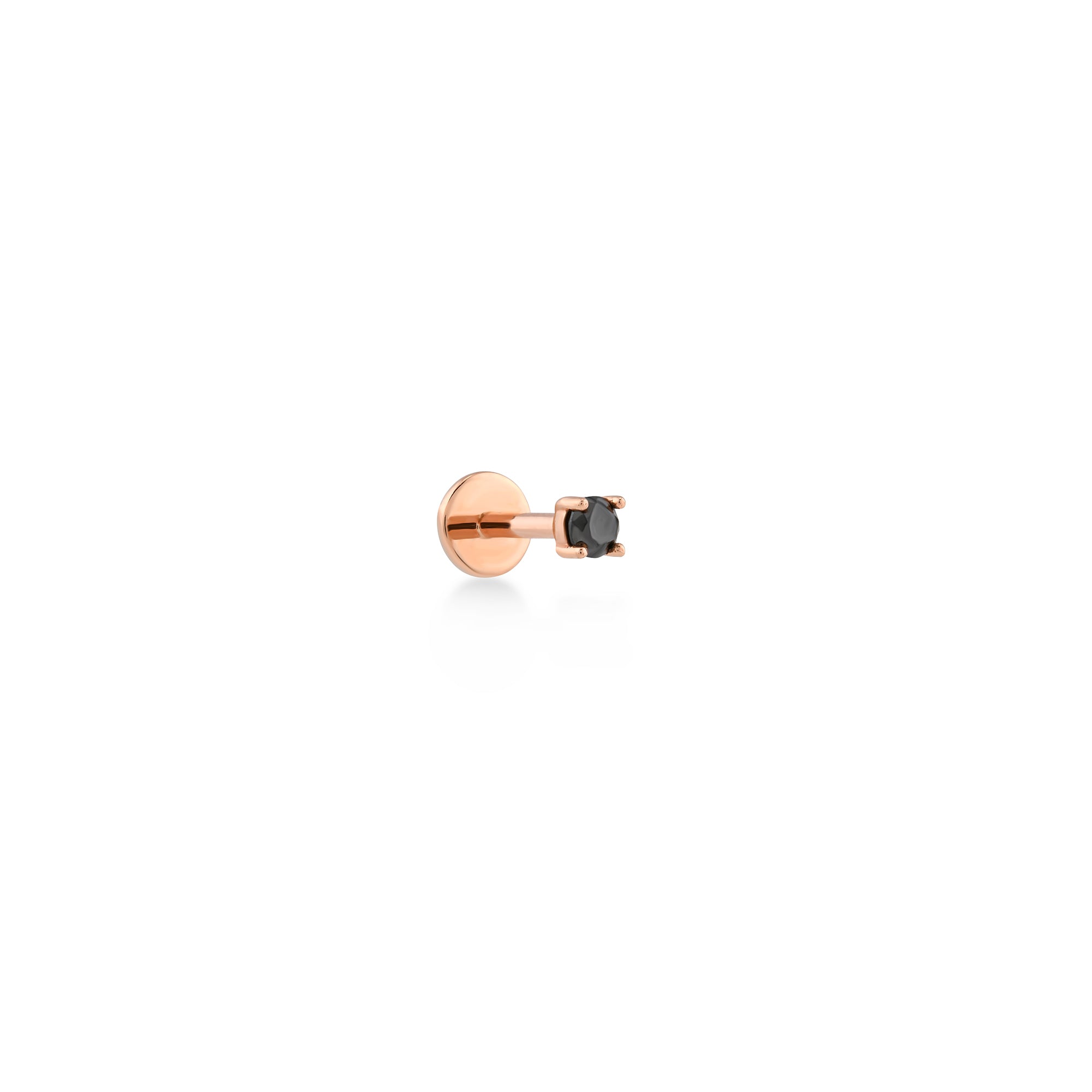 Nokta Tek Taş Siyah Pırlanta Piercing / 14 Ayar Rose Altın