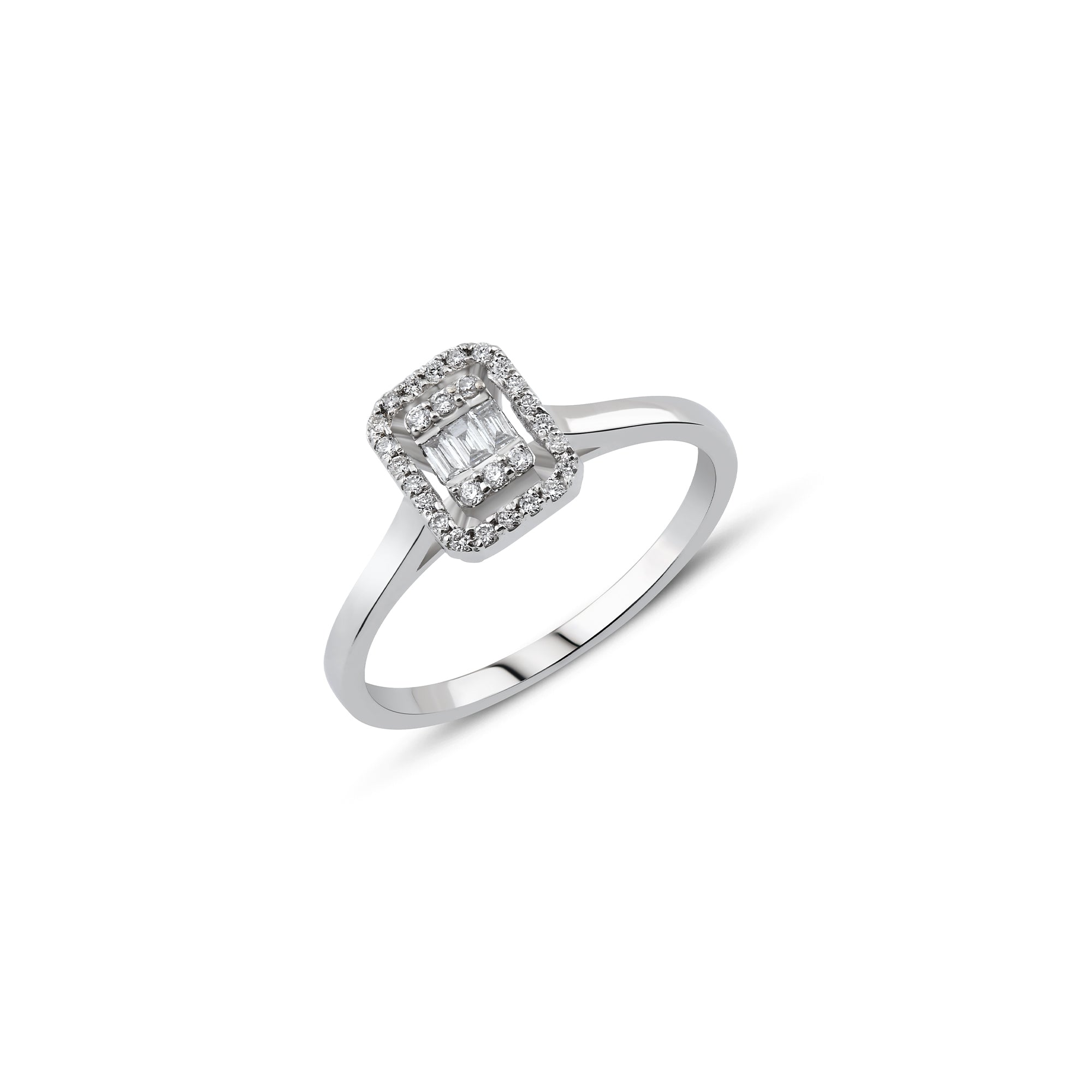 0.13 ct Pırlanta Baget Yüzük / 14 Ayar Beyaz Altın