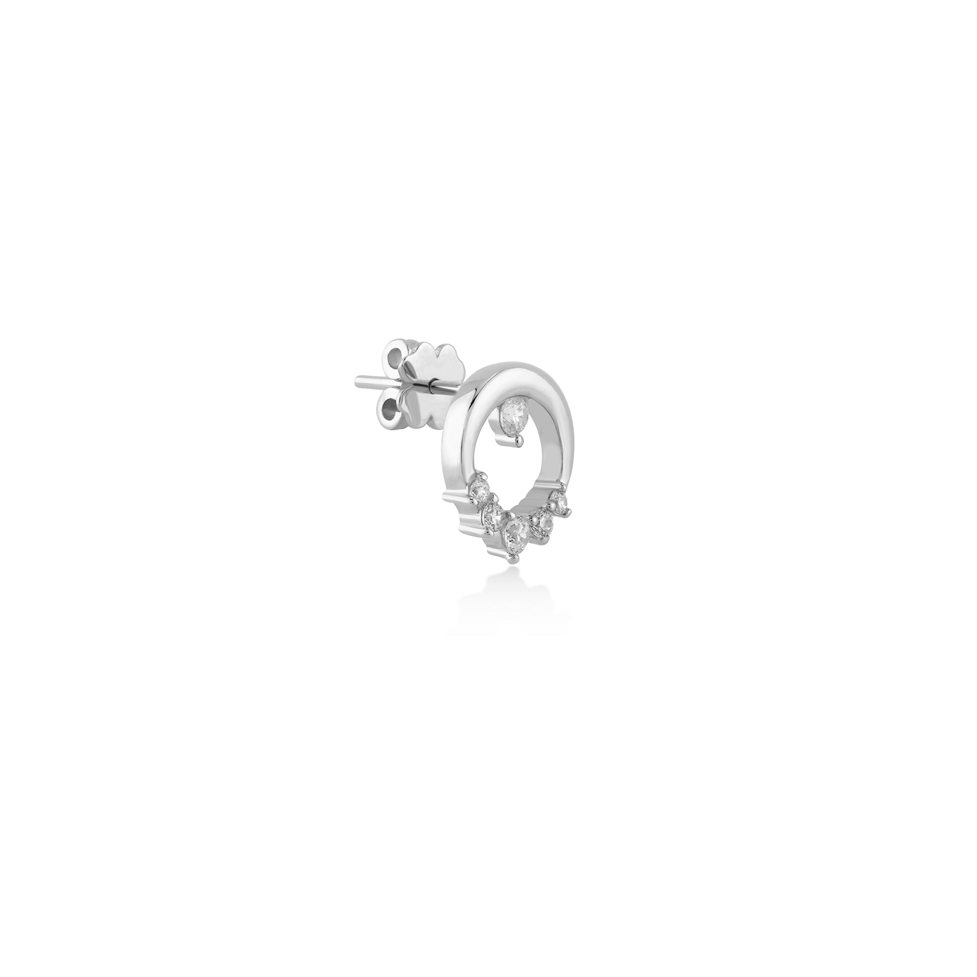 Minimal Halka Görünüm Simetrik Taşlı Altın Piercing / 14 Ayar Beyaz Altın