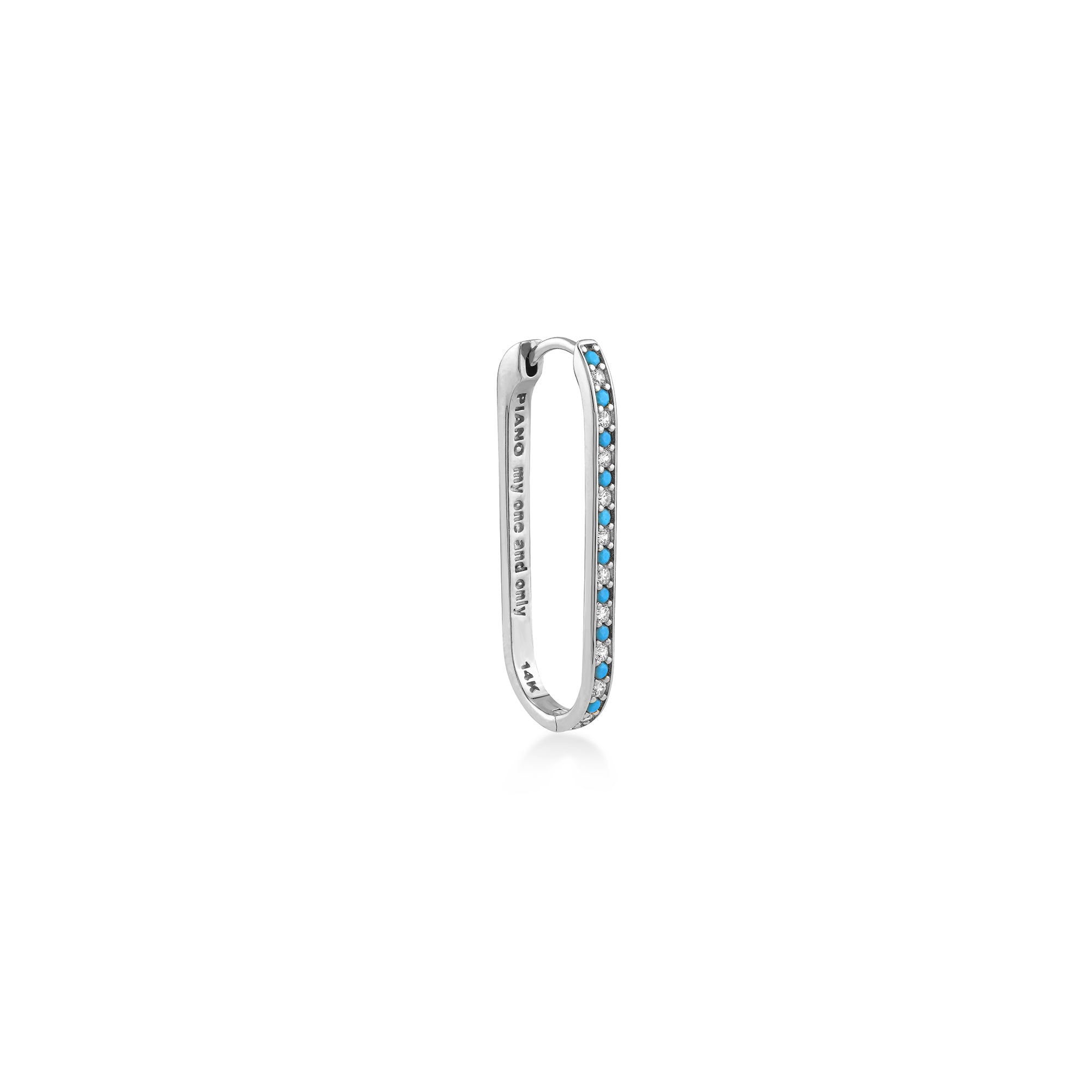 Long Oval Single Hoop Earring with Side Stones (Small)