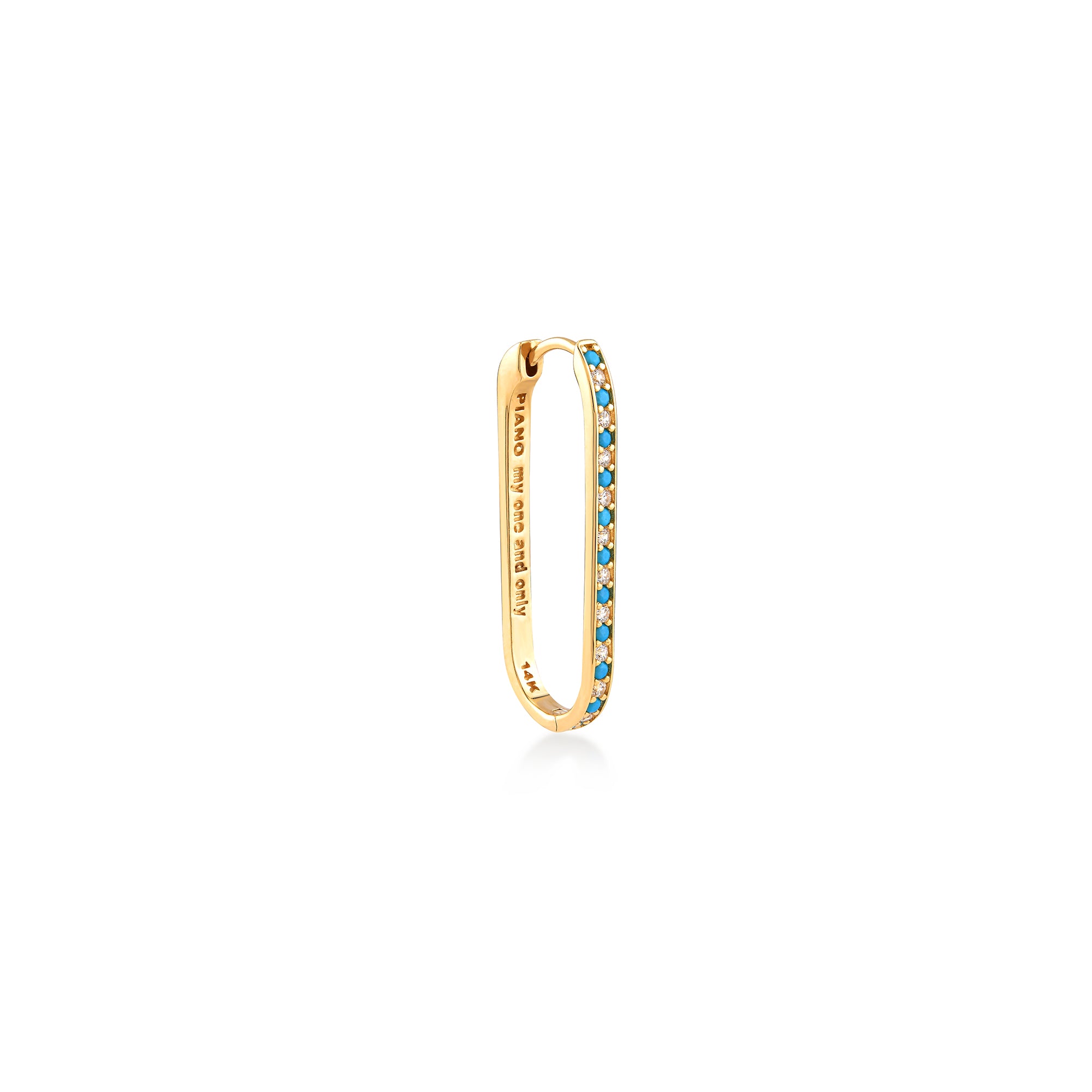 Long Oval Single Hoop Earring with Side Stones (Small)