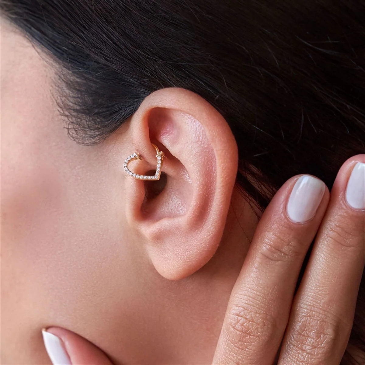 Kalp Halka Pırlanta Piercing Rose Altın / TR