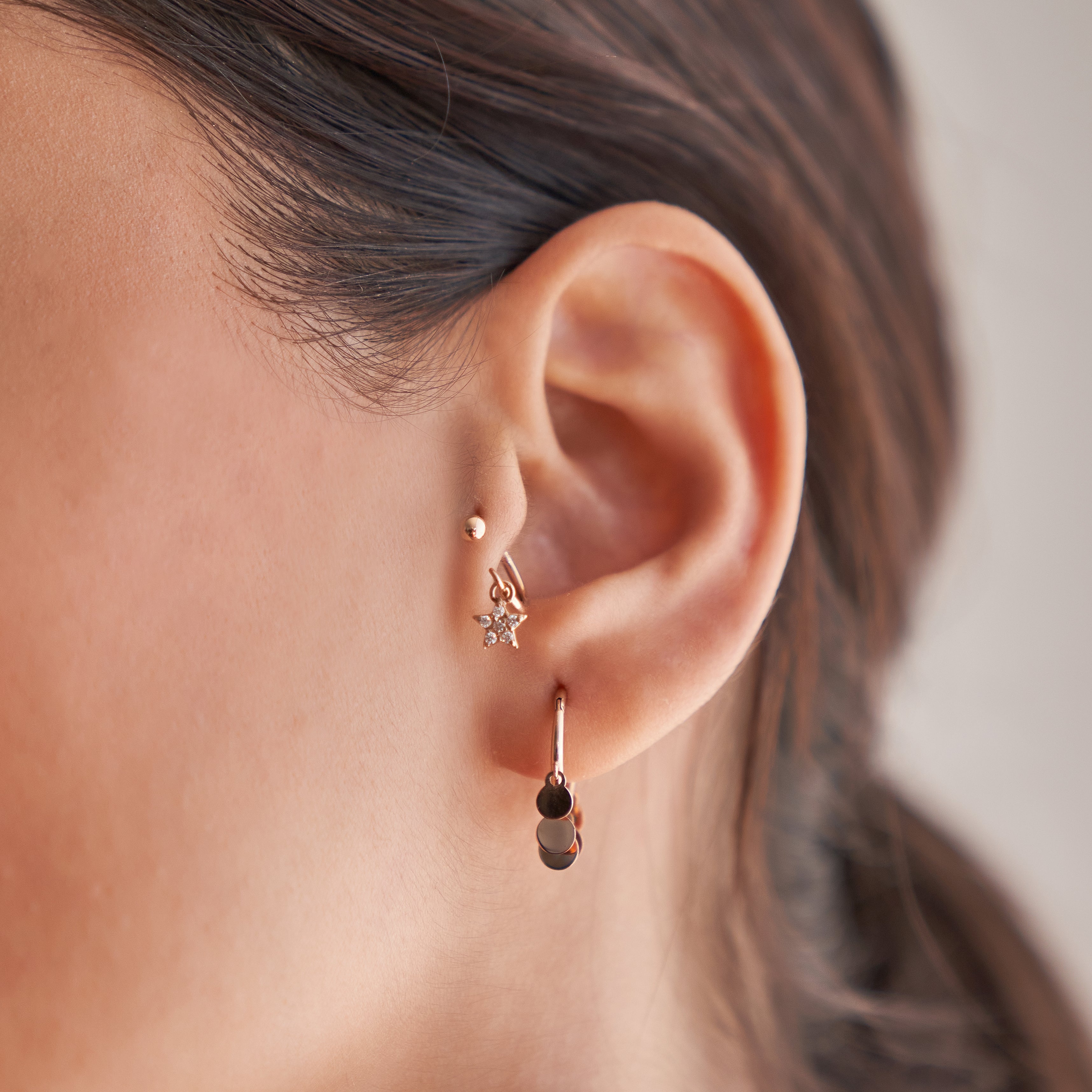 Sallantılı Yıldız Pırlanta Piercing Rose Altın / TR