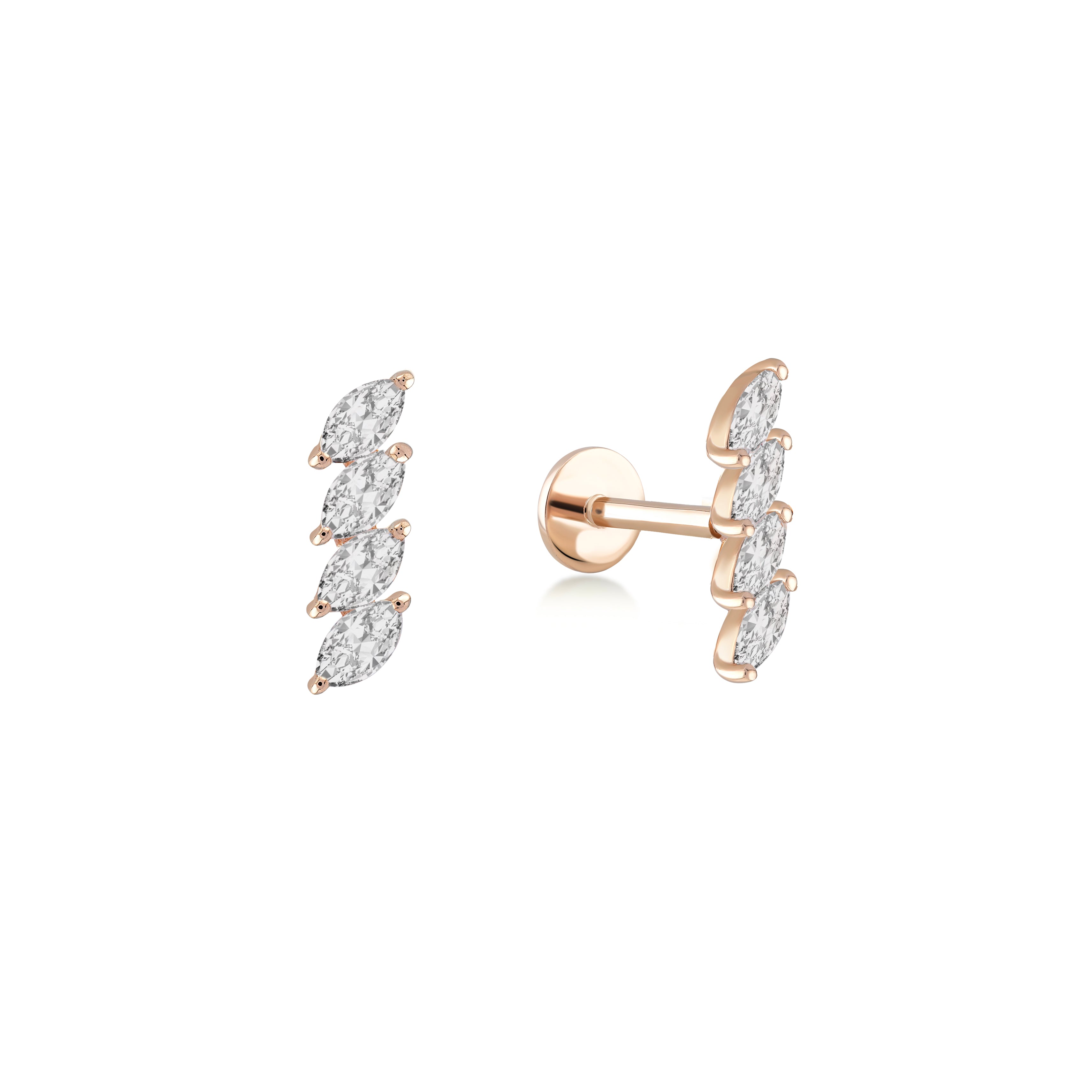 Dört Sıra Markiz Pırlanta Piercing Rose Altın / TR