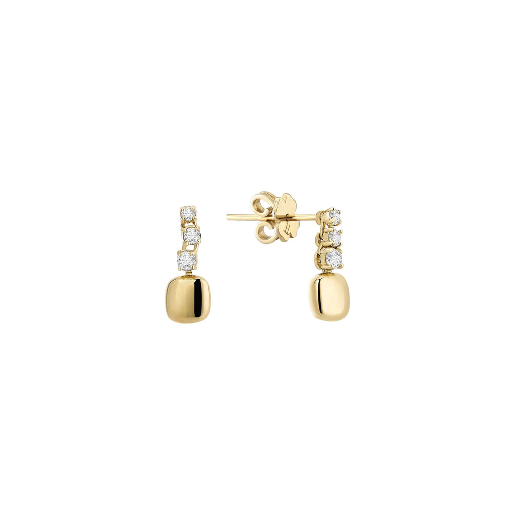 Vertical Dangle Stone Oval Form Gold Earrings