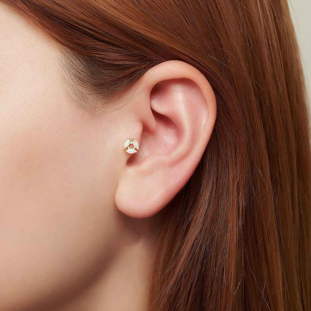 Tria Döngü Markiz Form Opalit Taşlı Altın Tragus Piercing / TR