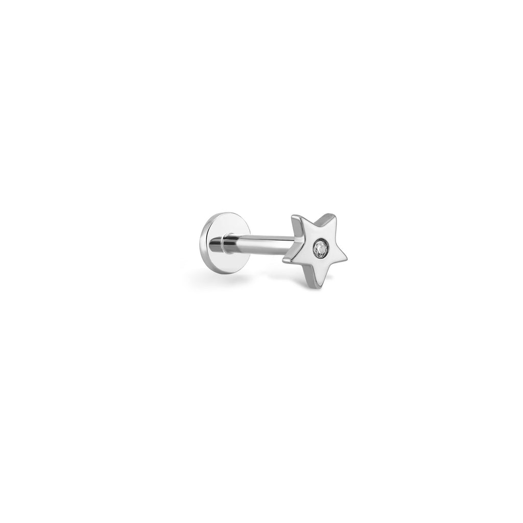 14 Ayar Beyaz Altın Yıldız Tek Pırlanta Piercing