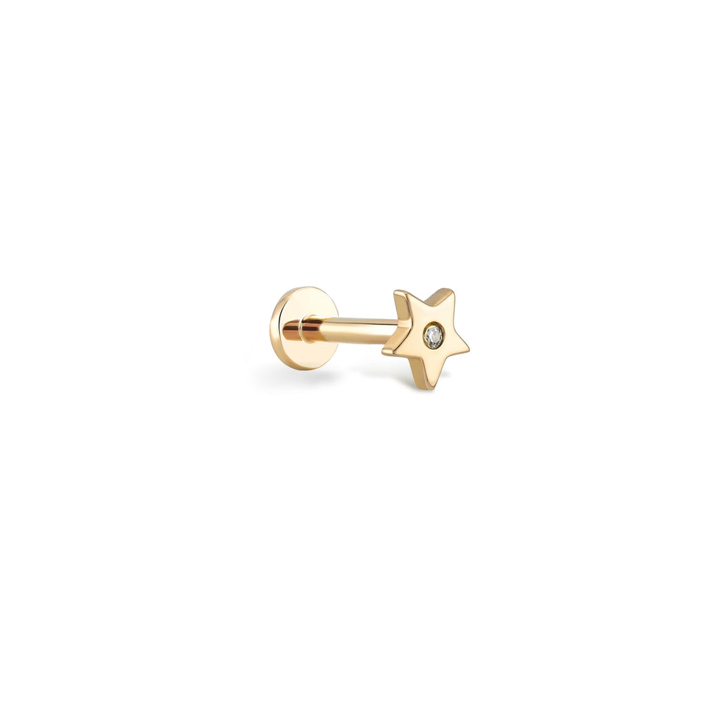 14 Ayar Sarı Altın Yıldız Tek Pırlanta Piercing