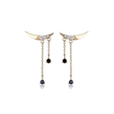 Taşlı Hilal Zincir Sallantılı Altın Küpe