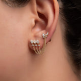 Üçlü Taşlı Mineli Kelebek Pırlanta Piercing