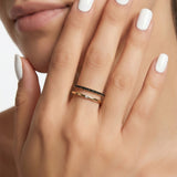 Çift Şerit Tek Taşlı Altın Yüzük