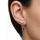 Taşlı Hilal Zincir Sallantılı Altın Küpe