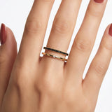 Çift Şerit Tek Taşlı Altın Yüzük