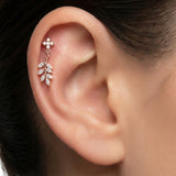 Çiçek Zeytin Dalı Sallantılı Pırlanta Piercing