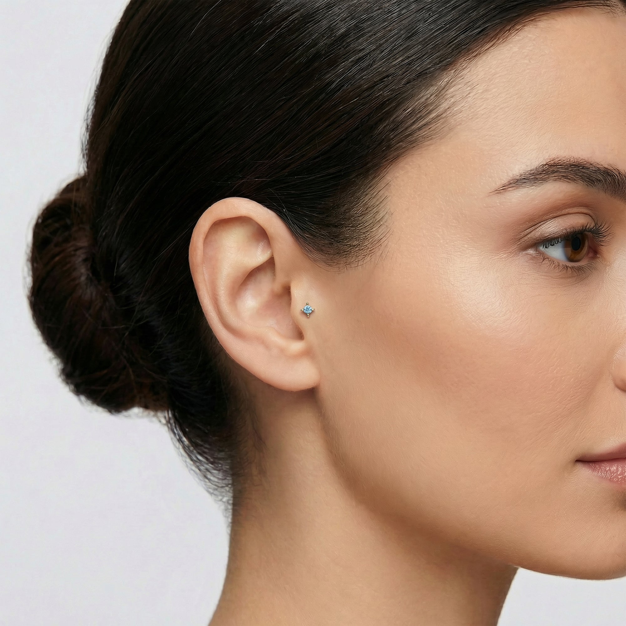 Aqua / Palette Renkli Taş Seçenekli Altın Piercing / 14 Ayar Sarı Altın