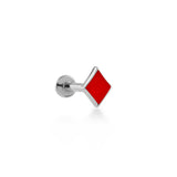 Karo Kırmızı Mineli Altın Piercing / 14 Ayar Beyaz Altın