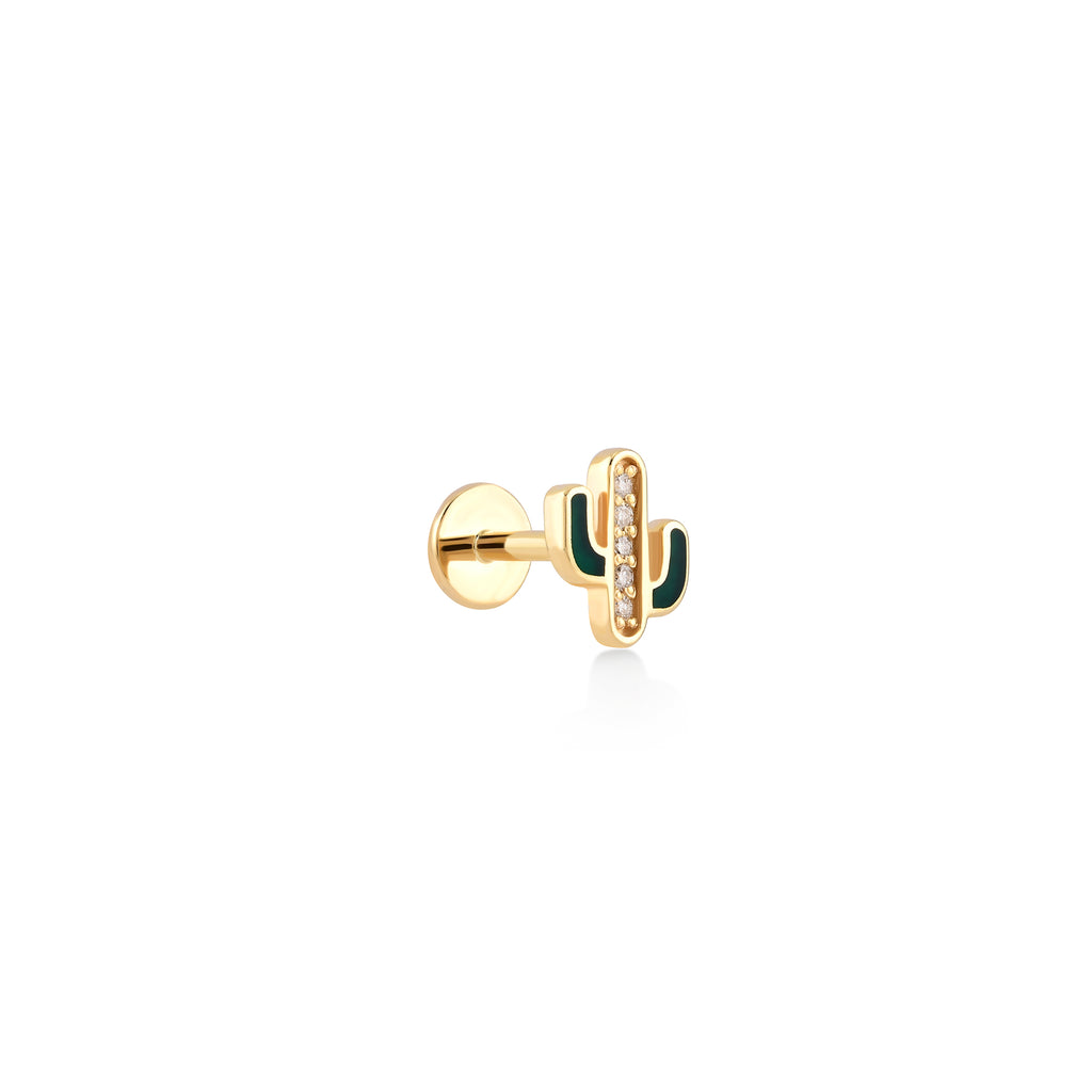 0.03 ct Mineli Western Kaktüs Pırlanta Piercing / 14 Ayar Sarı Altın