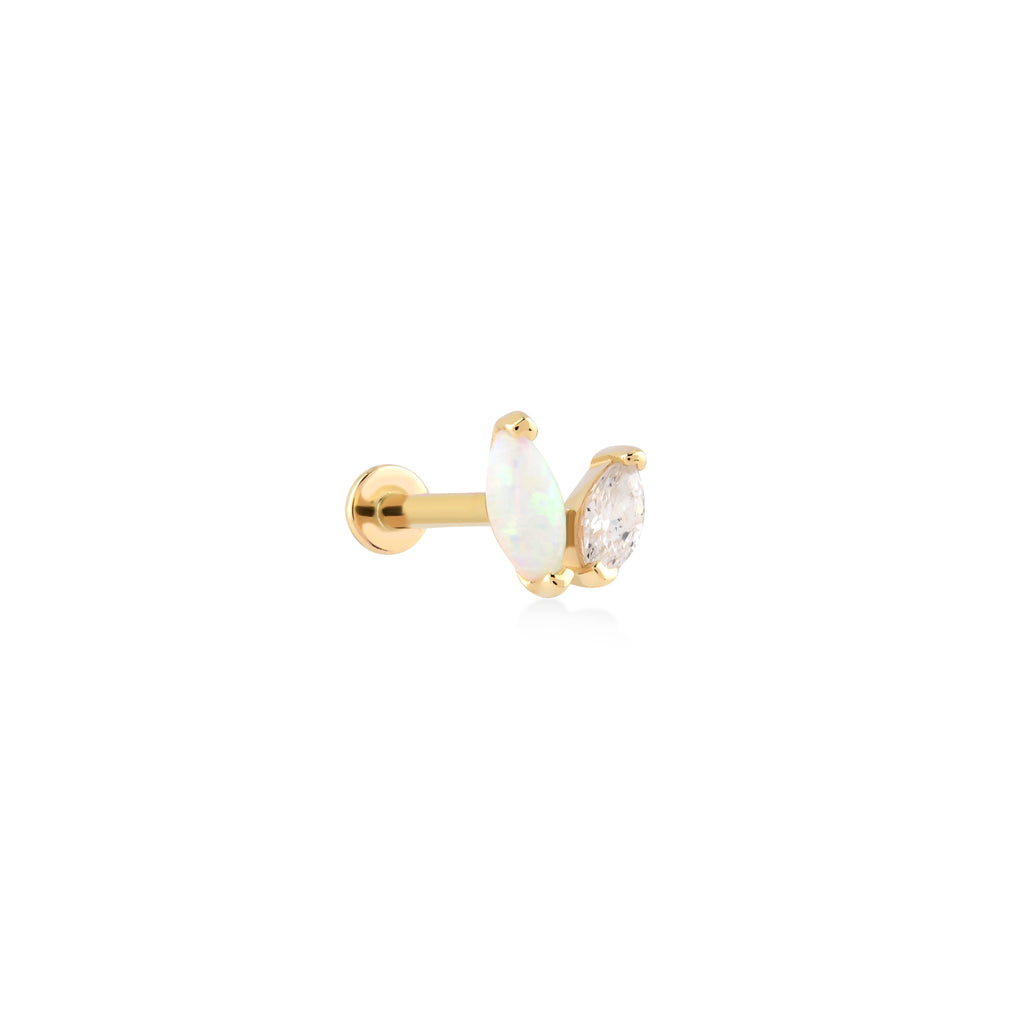 İkili Markiz Kesim Opalit ve Zirkon Taşlı Altın Tragus Piercing / TR