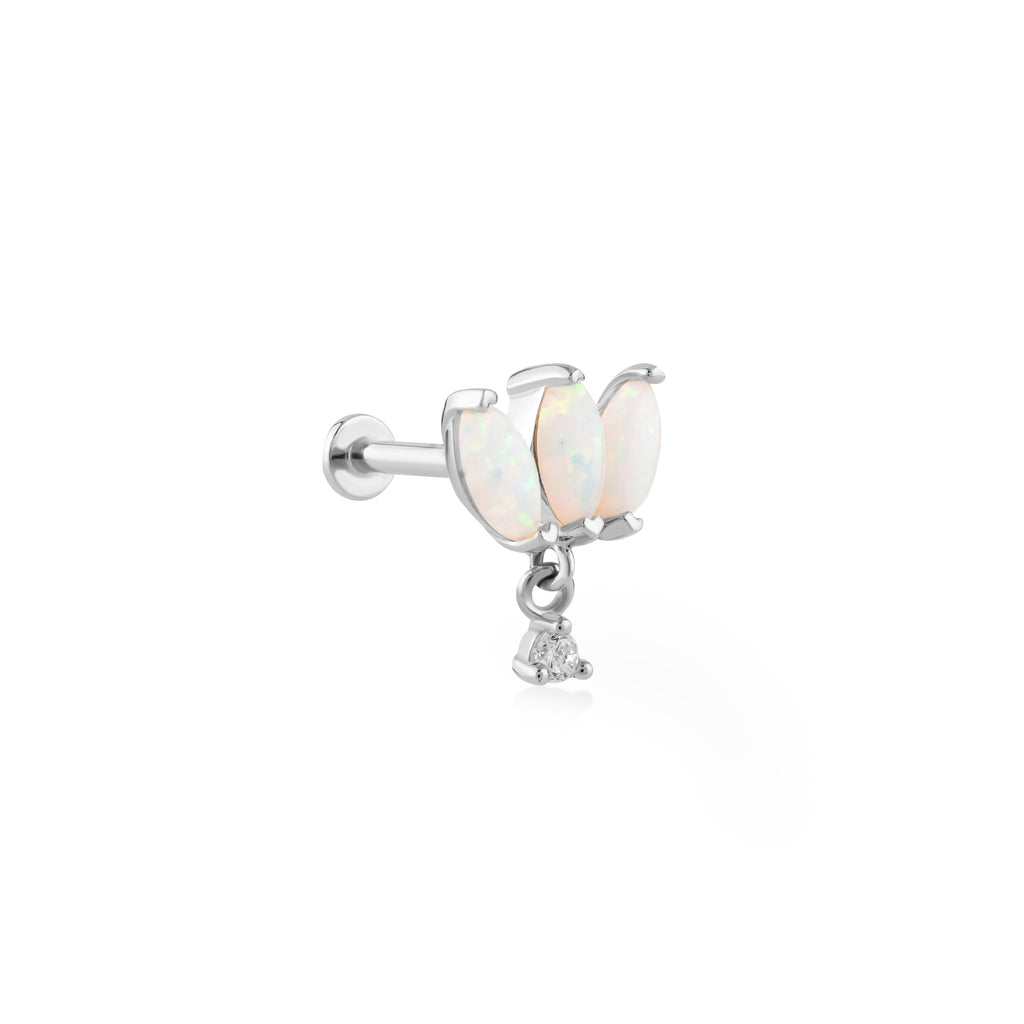 Üçlü Markiz Kesim Opalit Taşlı Sallantılı Altın Tragus Piercing / TR