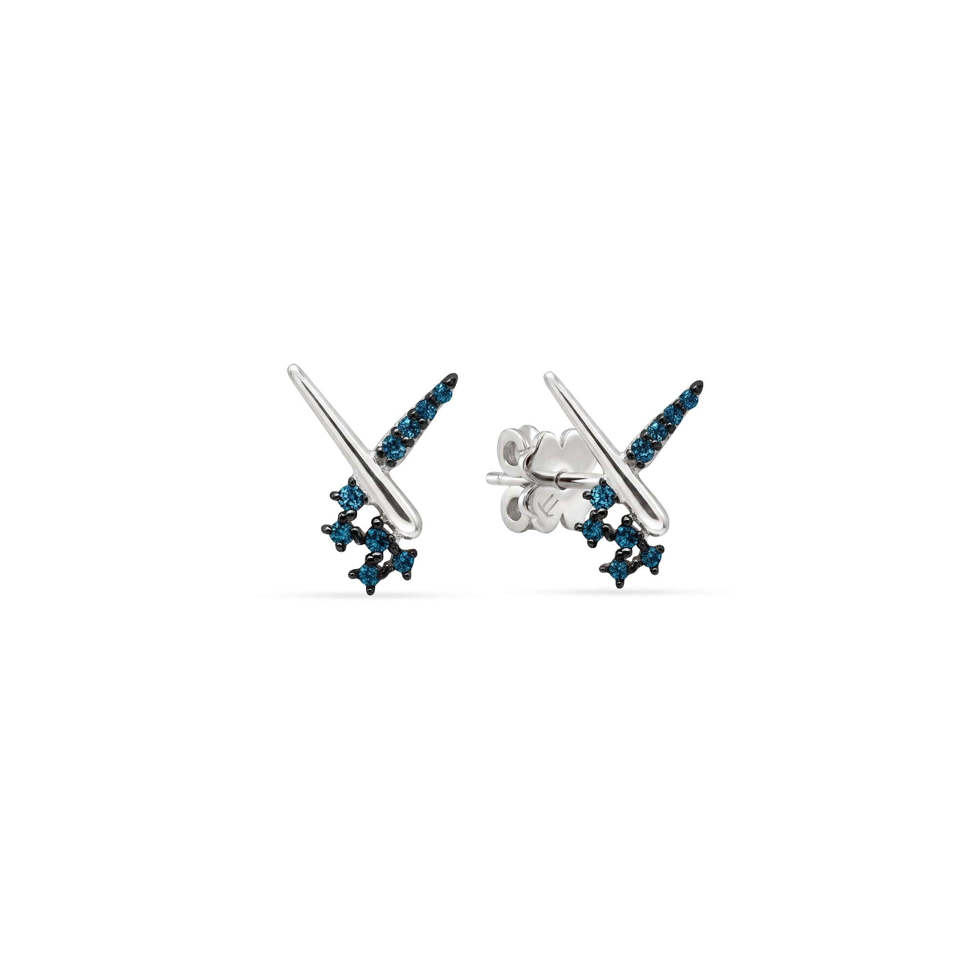 Azzuro Rabbit Mavi Pırlanta Küpe / 14 Ayar Beyaz Altın