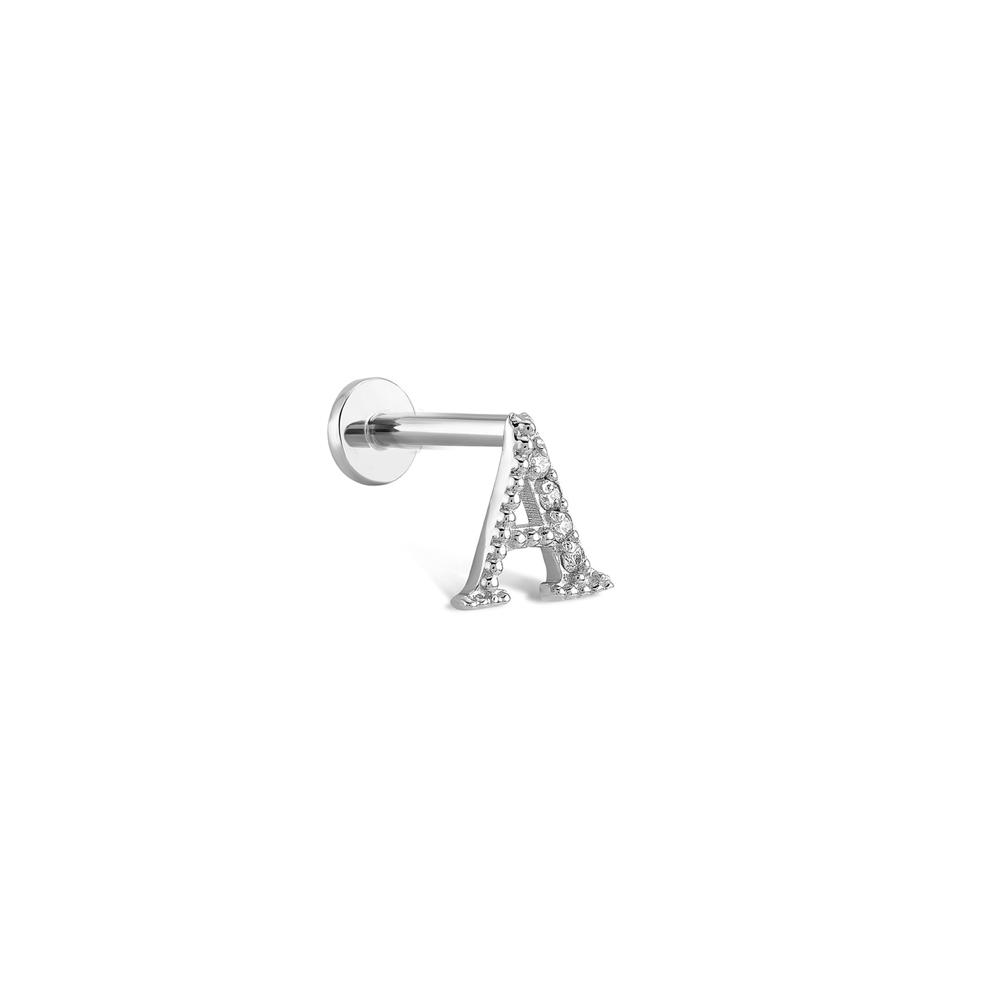 Harf Pırlanta Piercing / 14 ayar beyaz altın