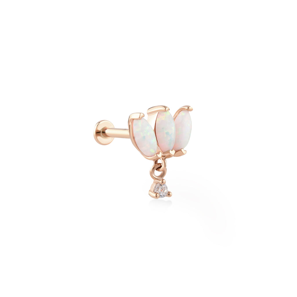 Üçlü Markiz Kesim Opalit Taşlı Sallantılı Altın Tragus Piercing / TR
