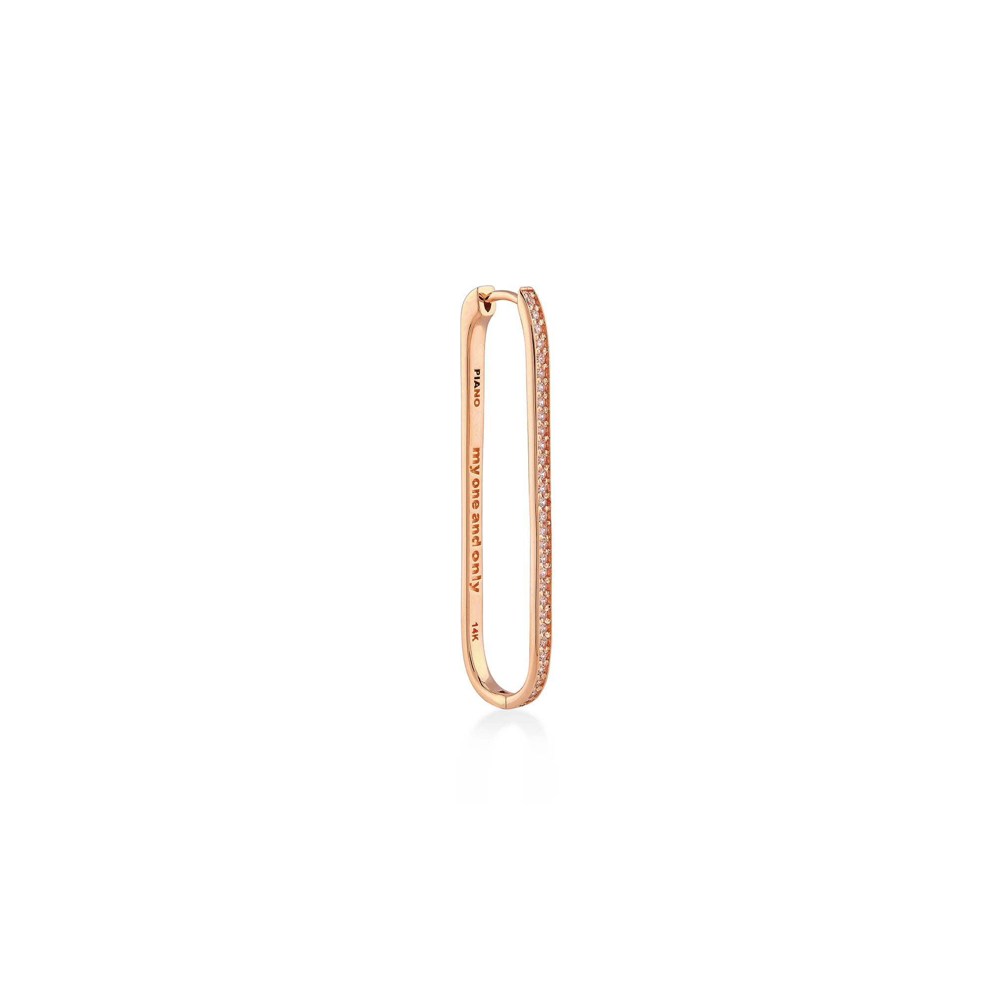 Yanları Taşlı Uzun Oval Tek Halka Küpe (Tall) / 14 Ayar Rose Altın