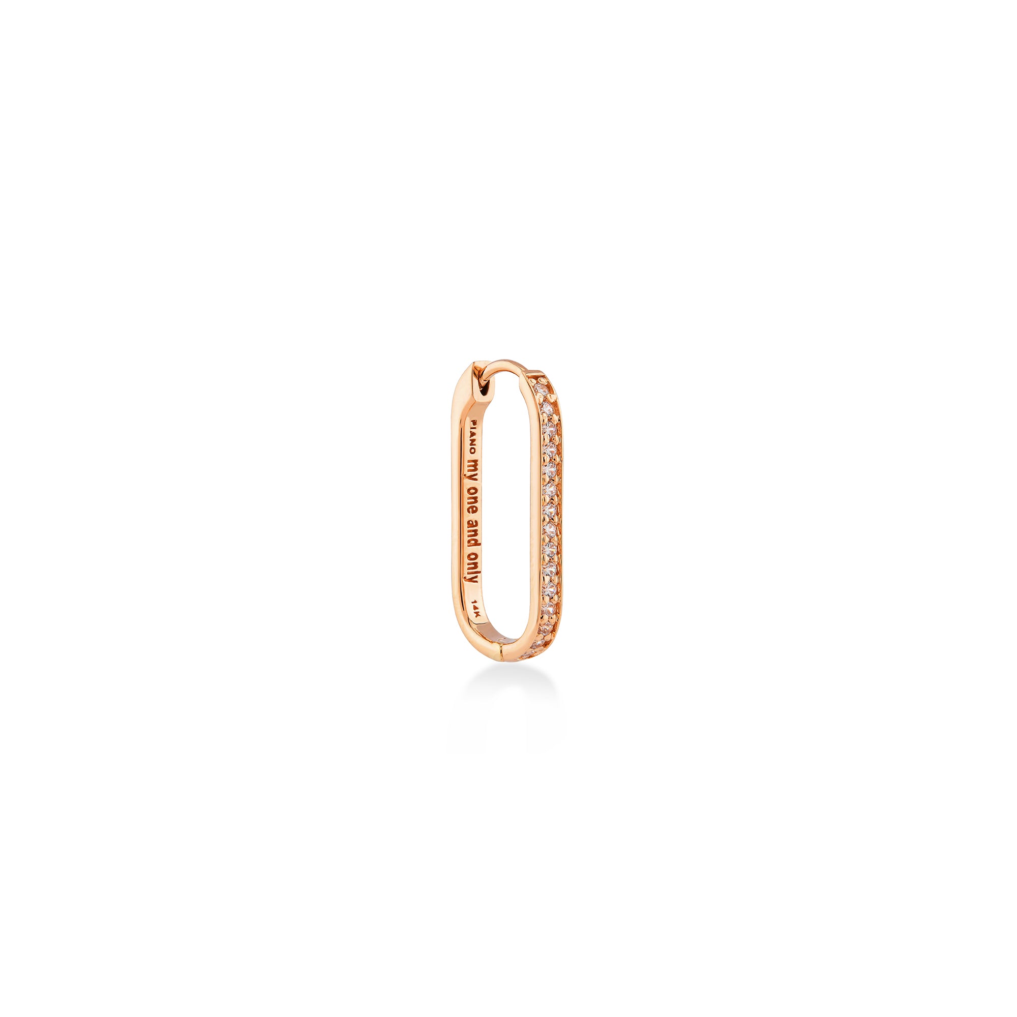 Yanları Taşlı Uzun Oval Tek Halka Küpe (Short) / 14 Ayar Rose Altın